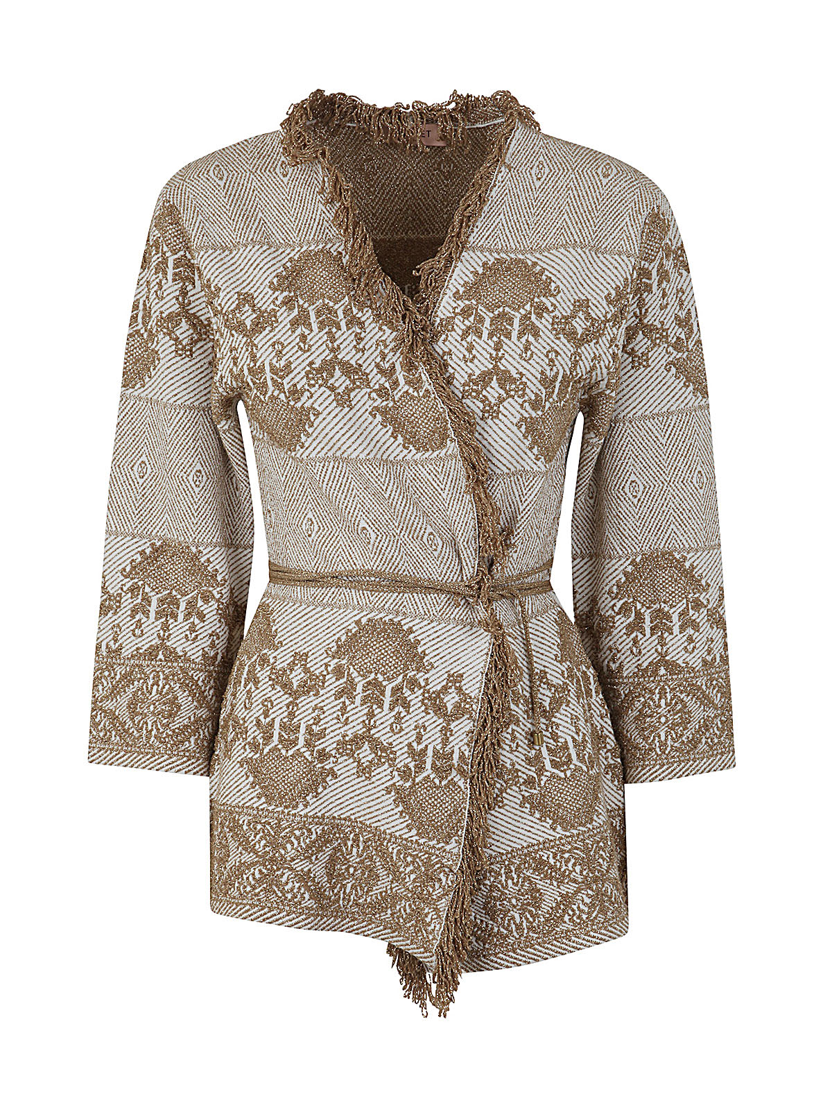 Twinset Jacquard Lurex Cardigan In Jacq Bic Ivory