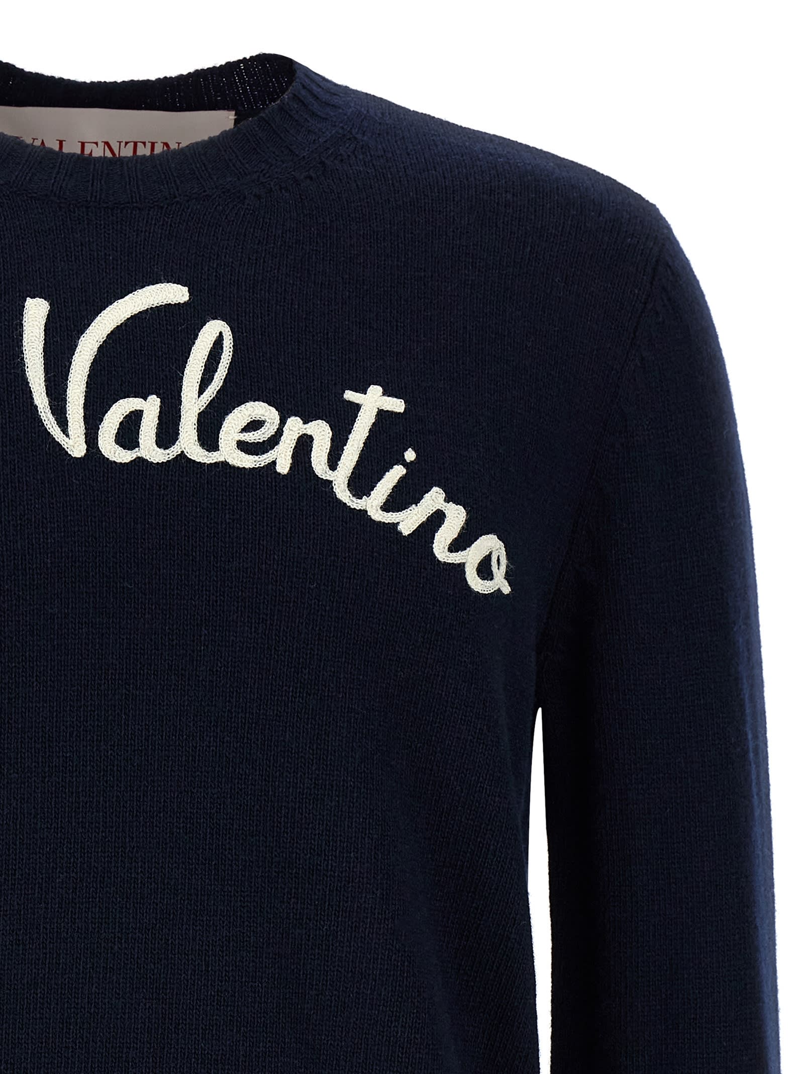 Valentino Logo-embroidered Wool Sweater In Blue