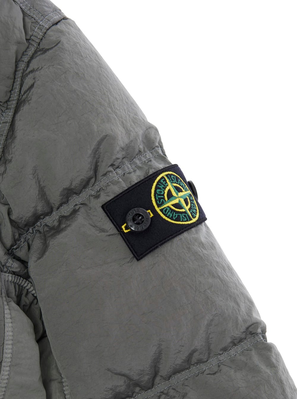 Stone Island Grey Down Jacket With Fixed Hood And Logo Patch On The Sleeve In Tech Fabric Boy In Gray