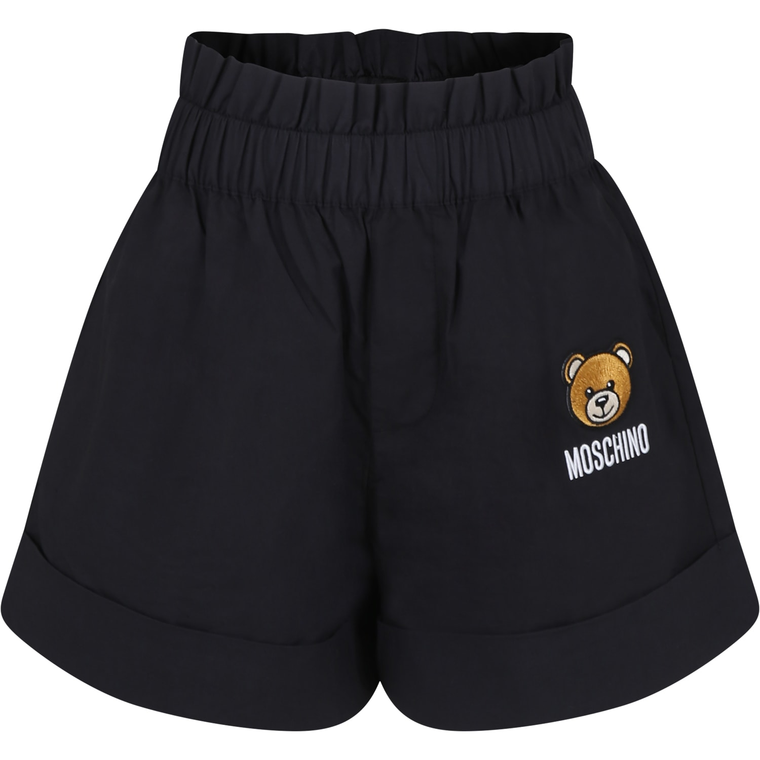 Shop Moschino Black Shorts For Girl With Teddy Bear And Logo