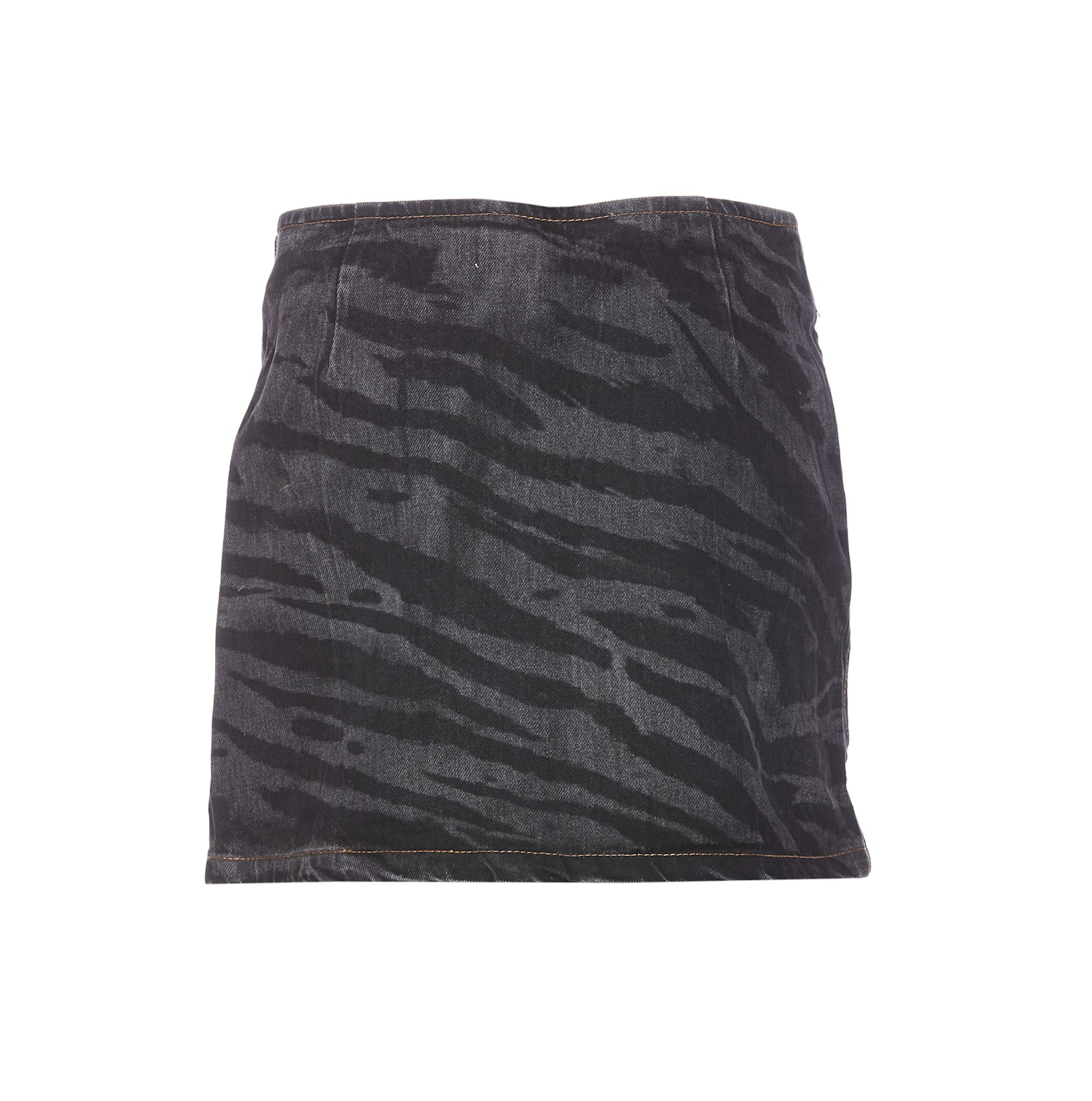 Shop Ganni Denim Animalier Print Skirt In Black