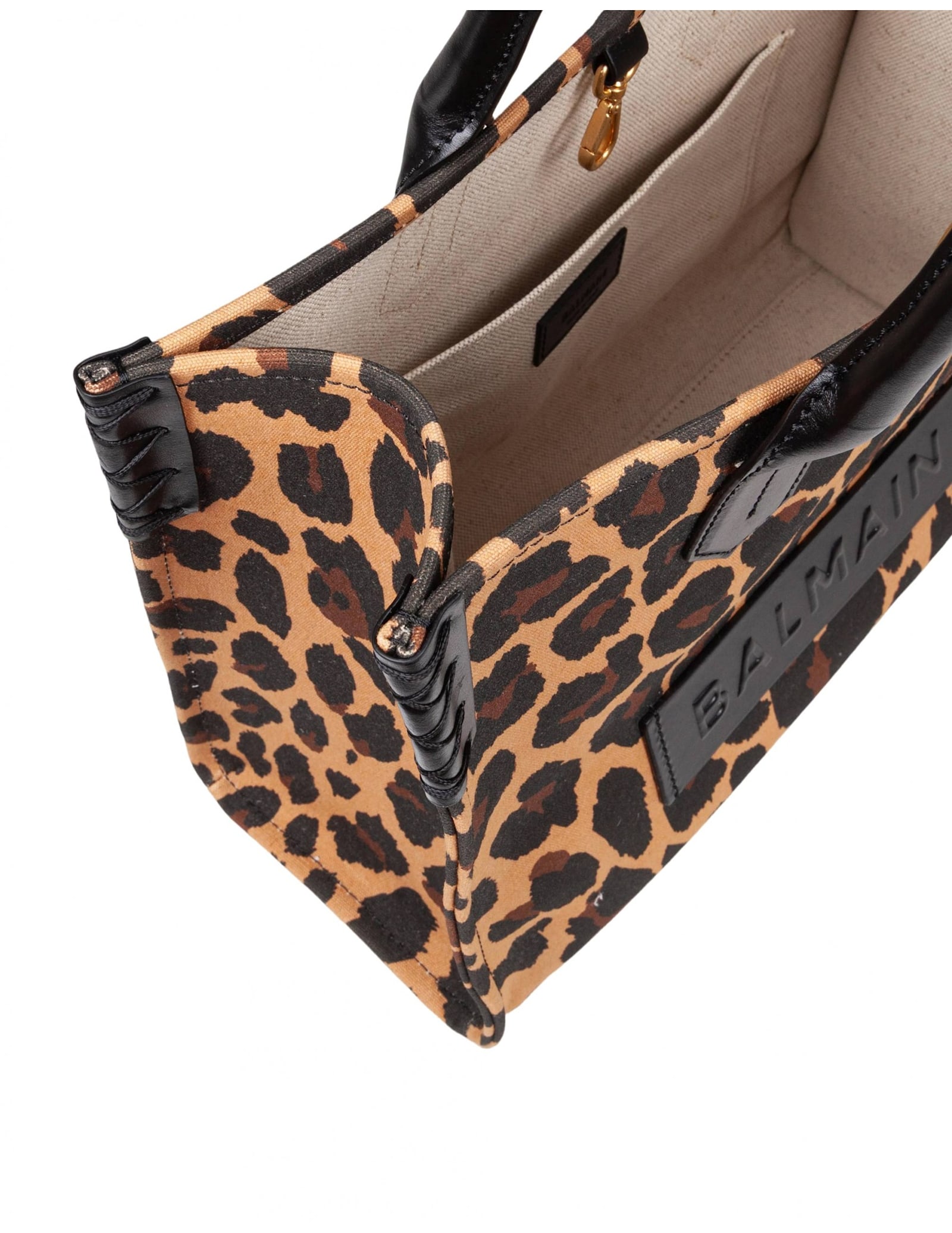 Balmain B-army 36 Canvas Tote Bag With Leopard Print In Multi