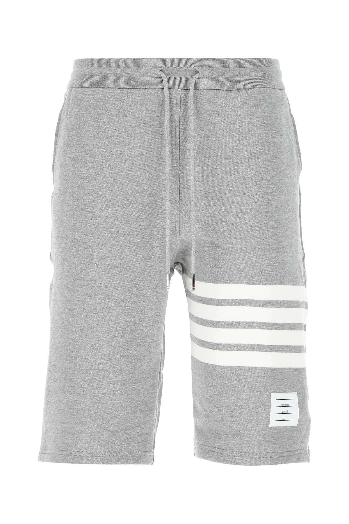 Shop Thom Browne Melange Grey Cotton Bermuda Shorts In 068