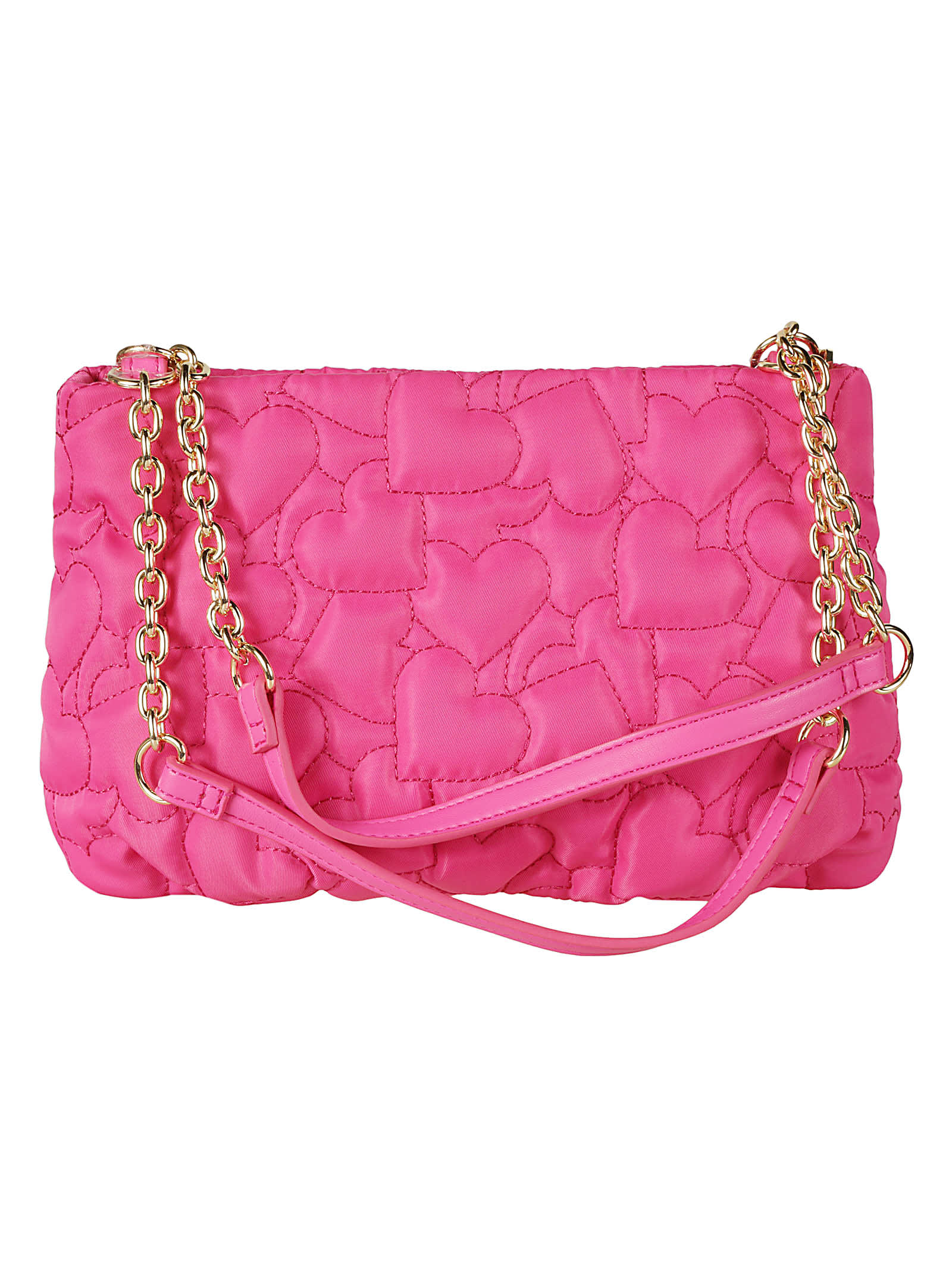 Shop Love Moschino Heart Embroidered Logo Embossed Shoulder Bag In Fuxia