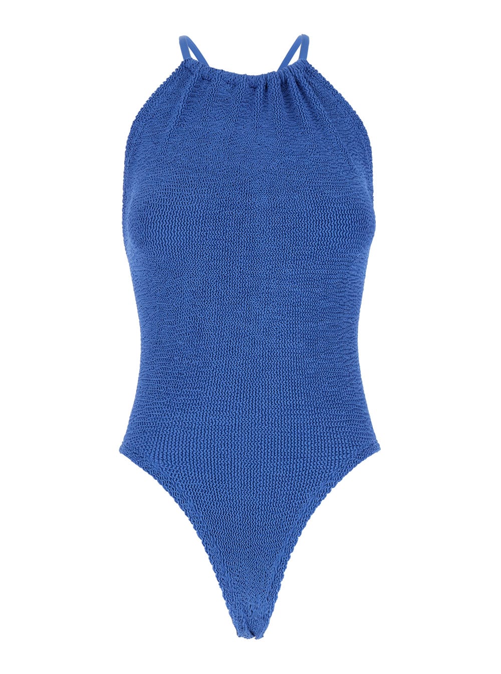 Shop Hunza G Portia Blue Swimsuit With Criss-crossed Straps On The Rear In Tech Fabric Woman