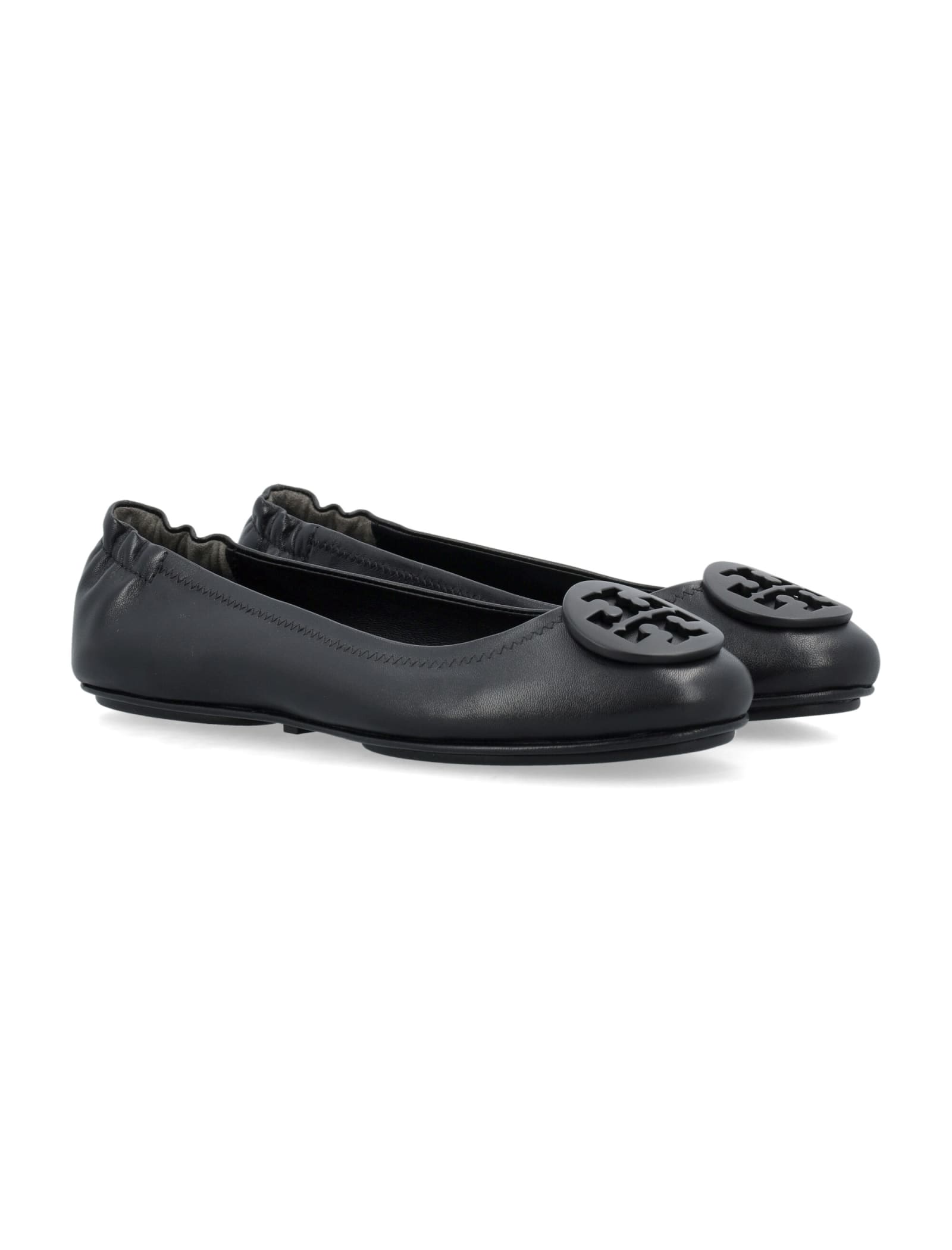 Shop Tory Burch Minnie Travel Ballet Flats In Perfect Black / Perfect Black