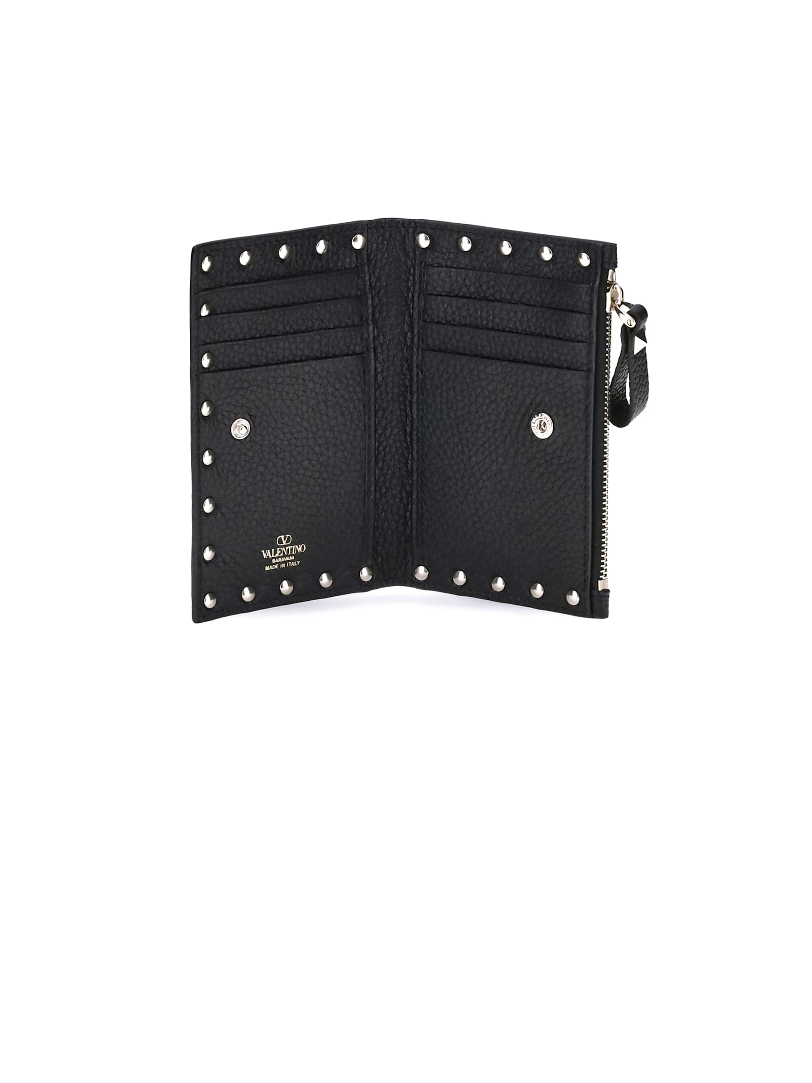 Valentino Garavani Roskstud Zip-up Coin Purse In Black