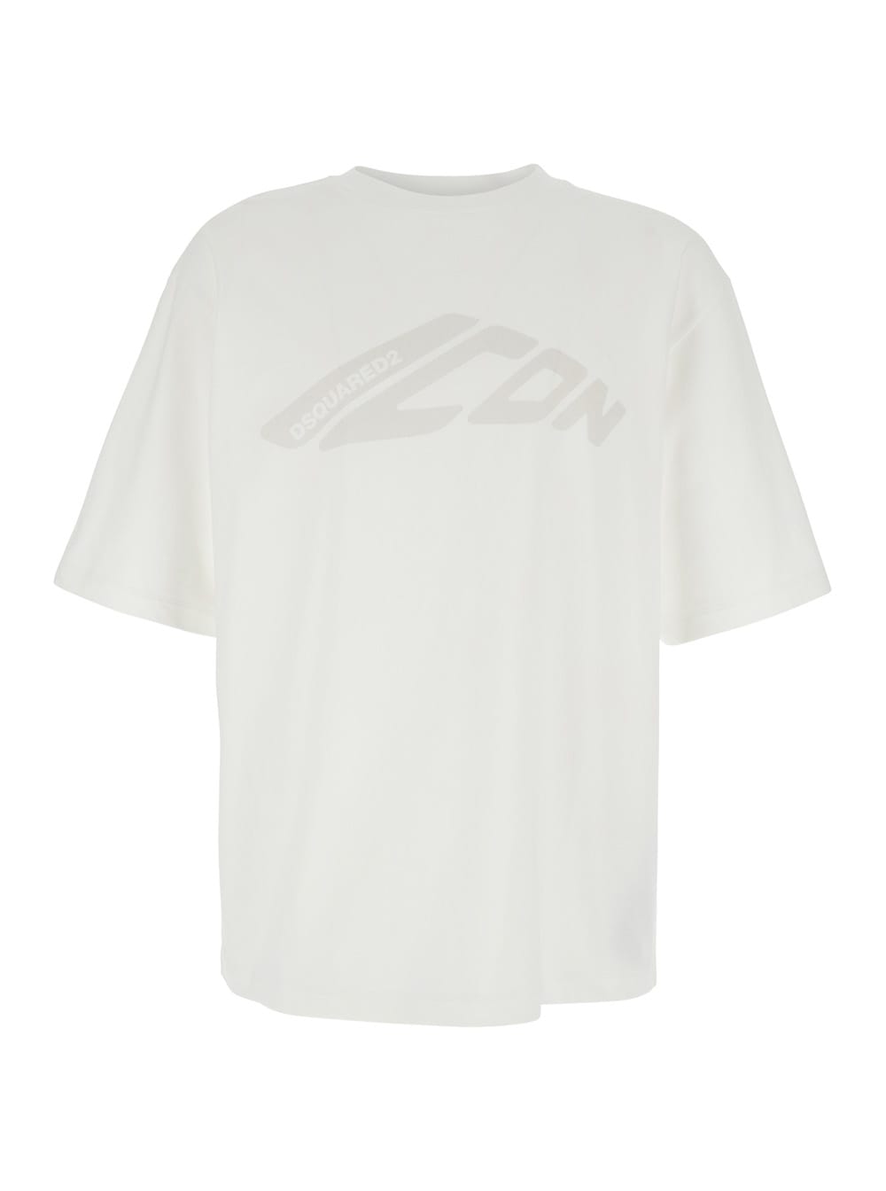 Dsquared2 White Crewneck T-shirt With Icon Logo Printed On The Front In Cotton Man In White
