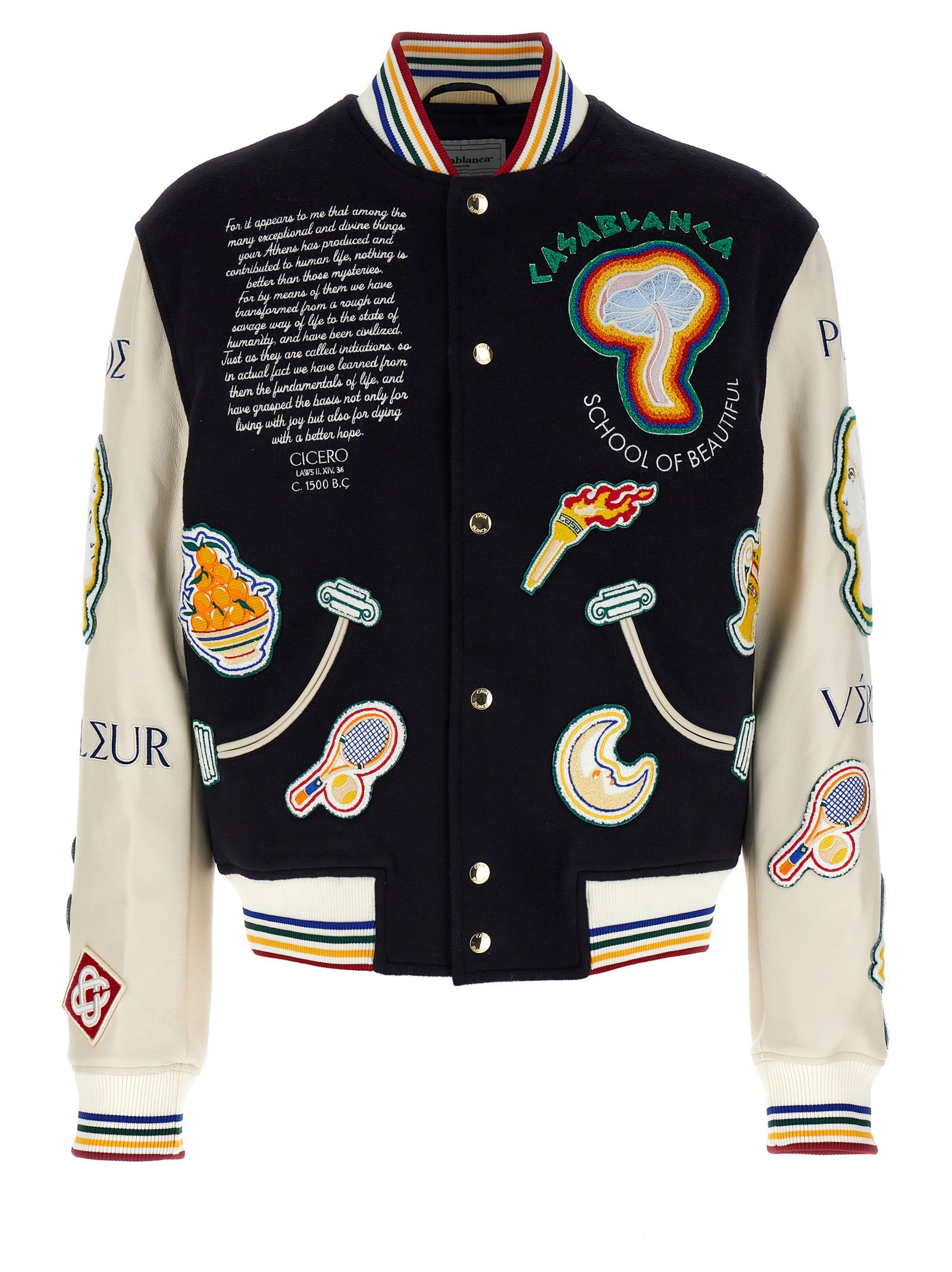 CASABLANCA CHENILLE EMBROIDERED PATCHWORK BOMBER JACKET 