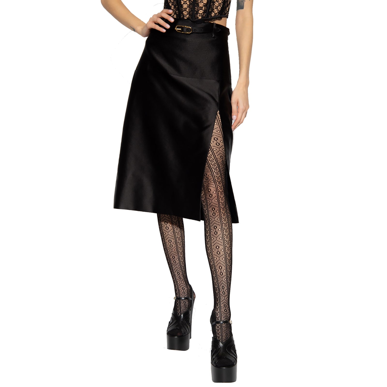 Shop Gucci Silk Midi Skirt In Black