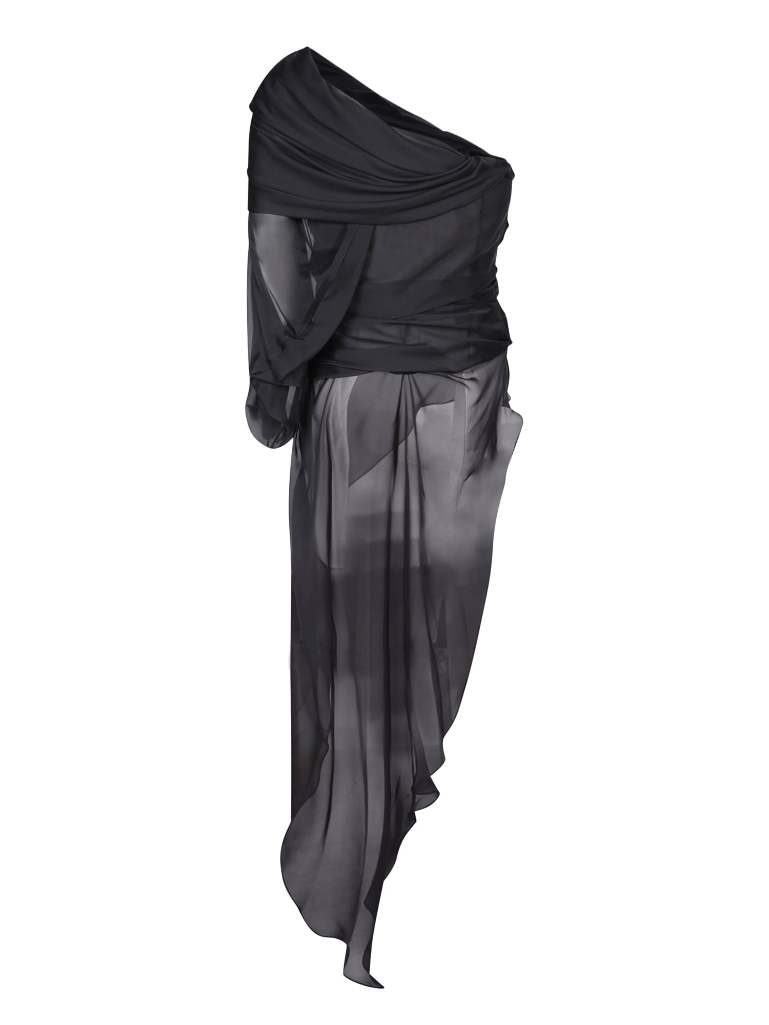 Rev Sheer Silk Top With Asymmetric Cut In Black