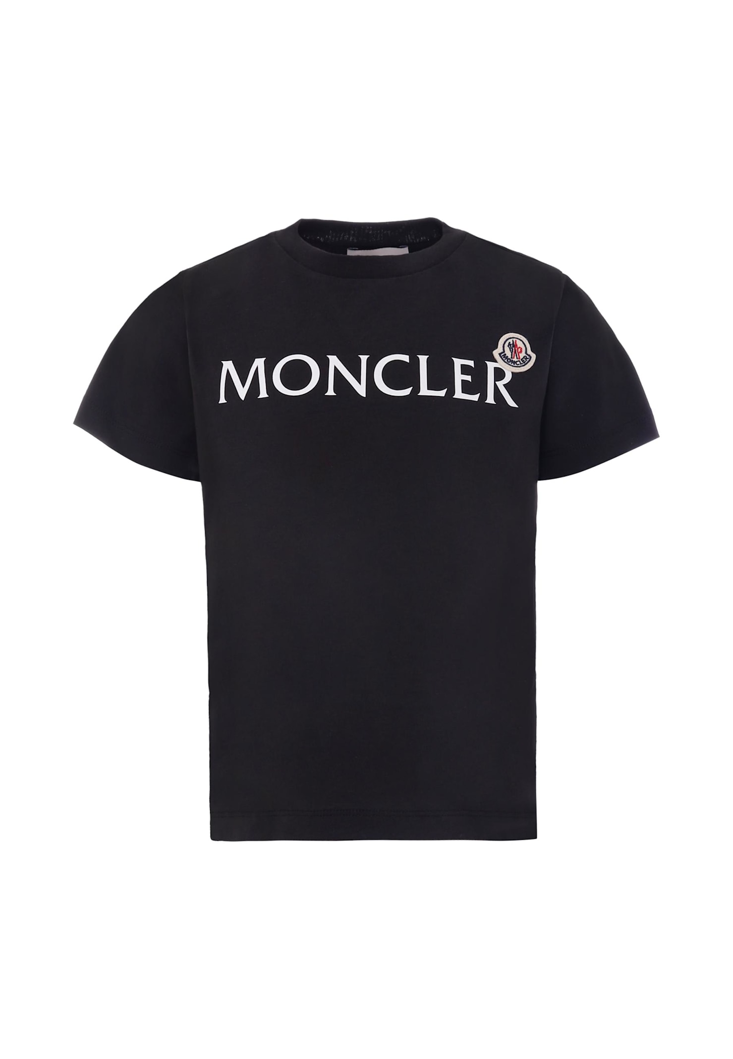 Moncler Black T-shirt For Kids With Logo In Black