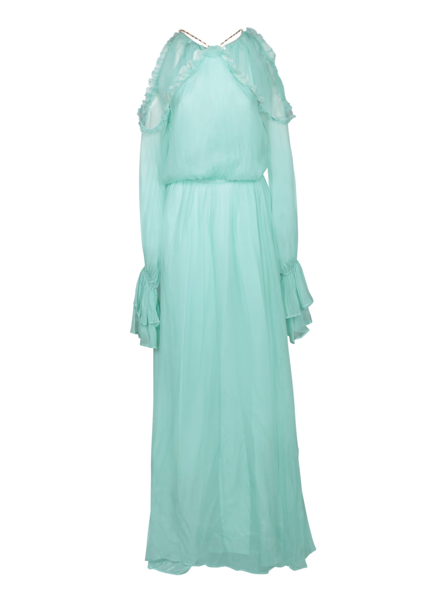 Long Aqua Green Silk Chiffon Dress