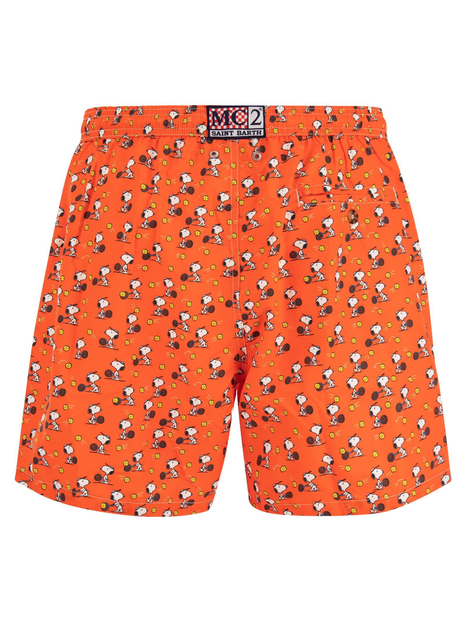 Shop Mc2 Saint Barth Lightweight Fabric Swim Boxer Shorts With Print In Orange