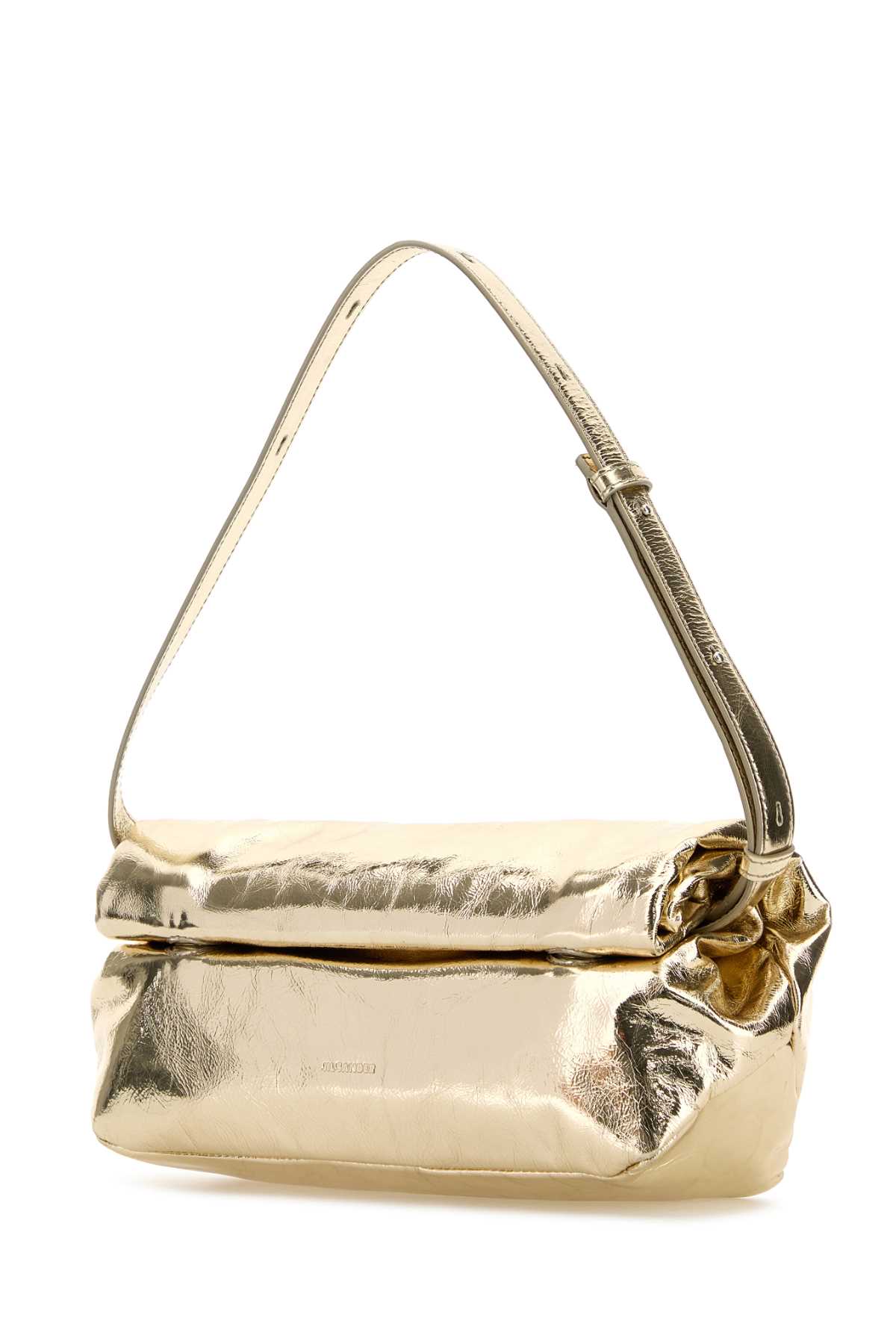 Shop Jil Sander Gold Leather Small Rollup Shoulder Bag In Platino