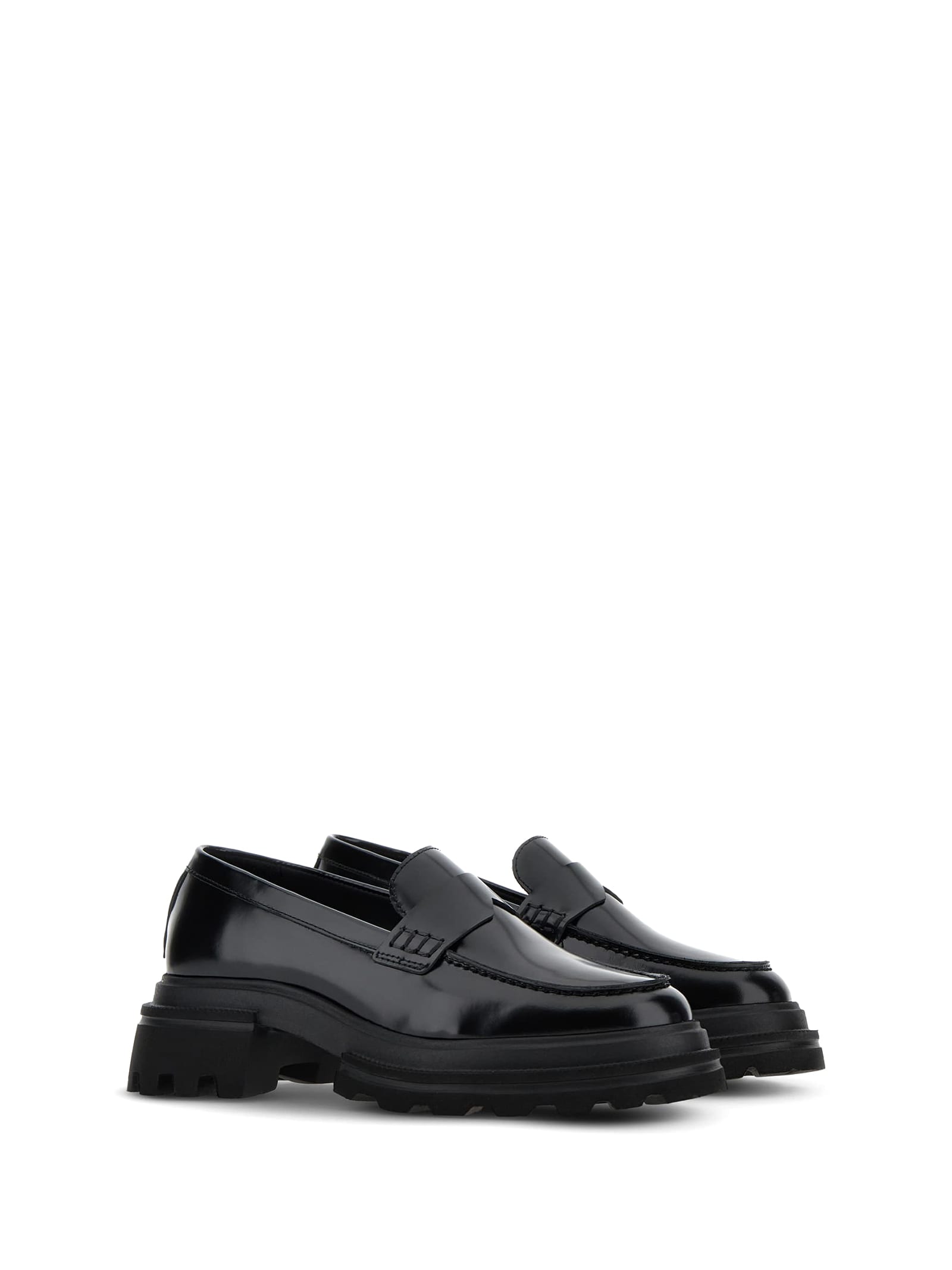 Shop Hogan H674 Black Leather Moccasin In Nero