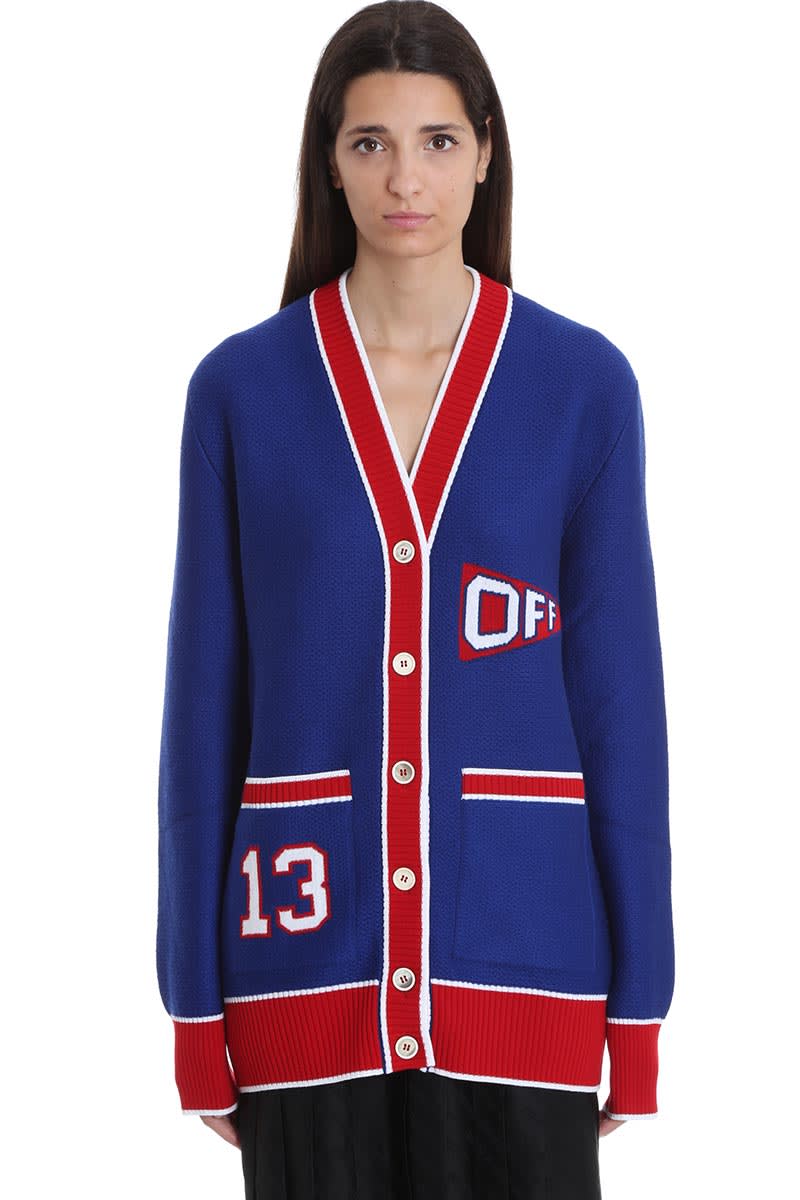 OFF-WHITE OFF-WHITE CARDIGAN IN BLUE WOOL,11140144