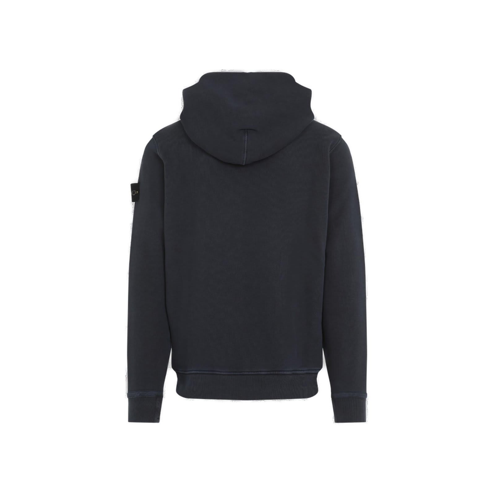 Shop Stone Island Long-sleeved Compass Patch Hoodie In Blue