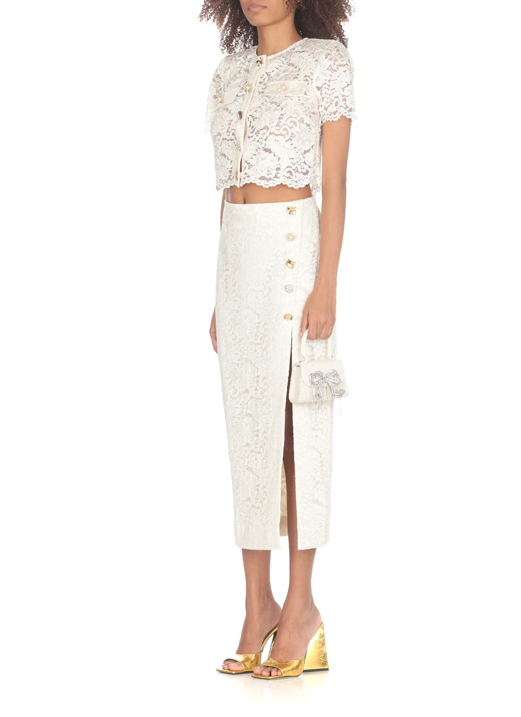 Shop Self-portrait Lace Cord Top In Ivory