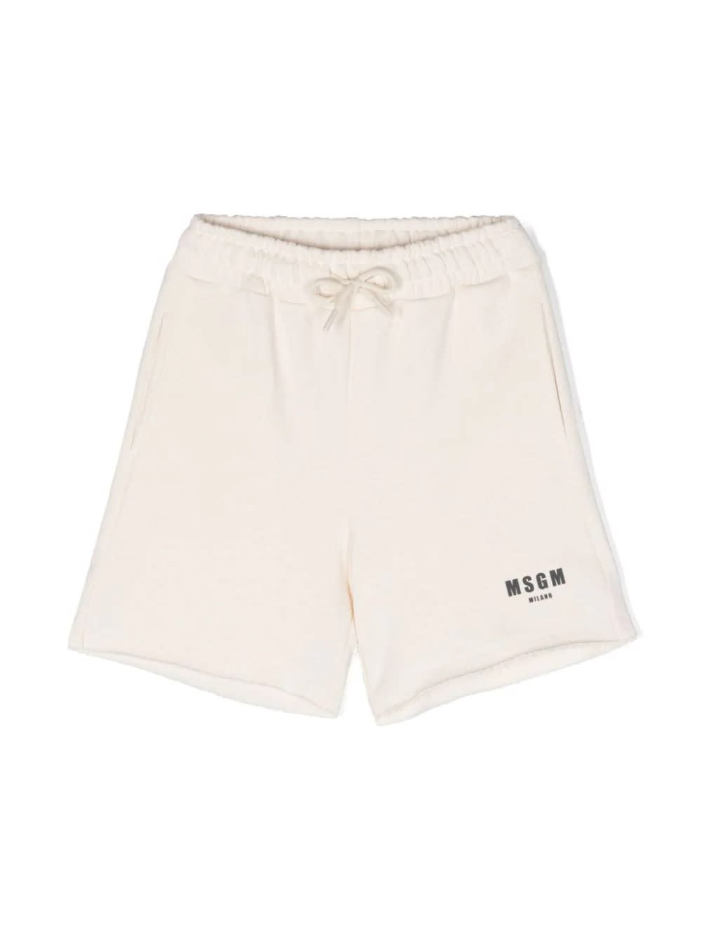 Shop Msgm Cream Shorts With Logo And Drawstring In White