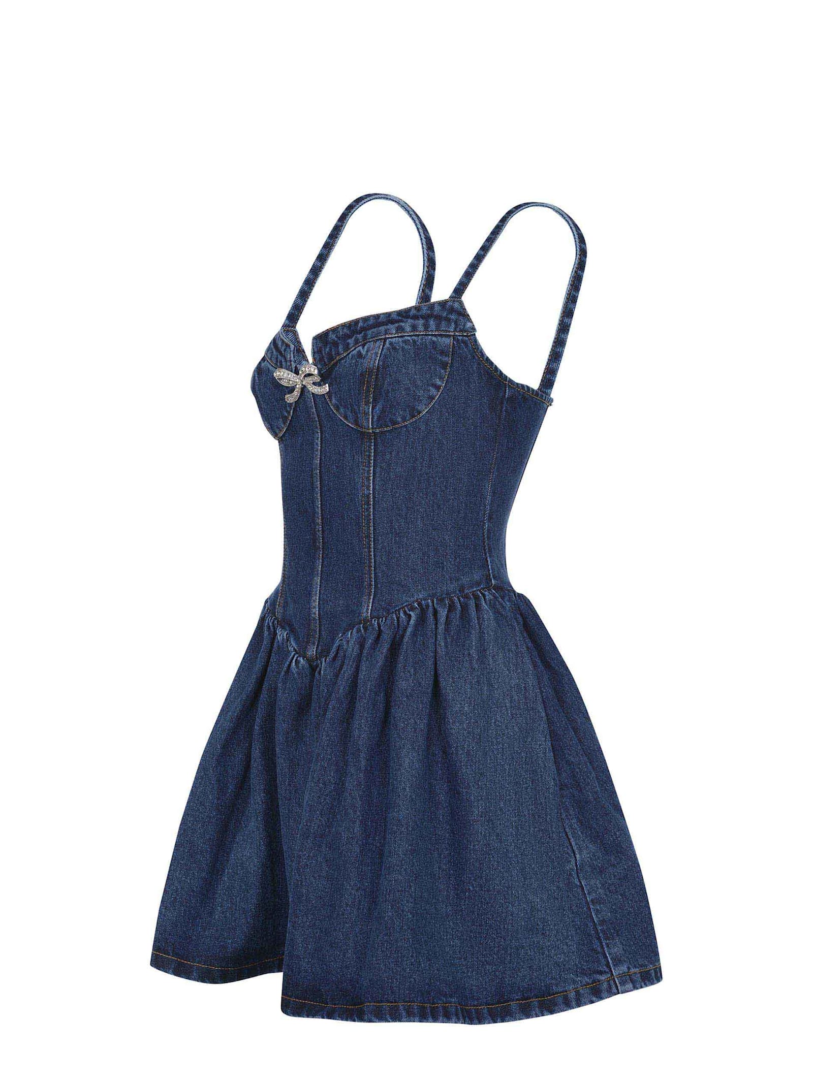 Shop Self-portrait Dress Made Of Denim. In Light Denim