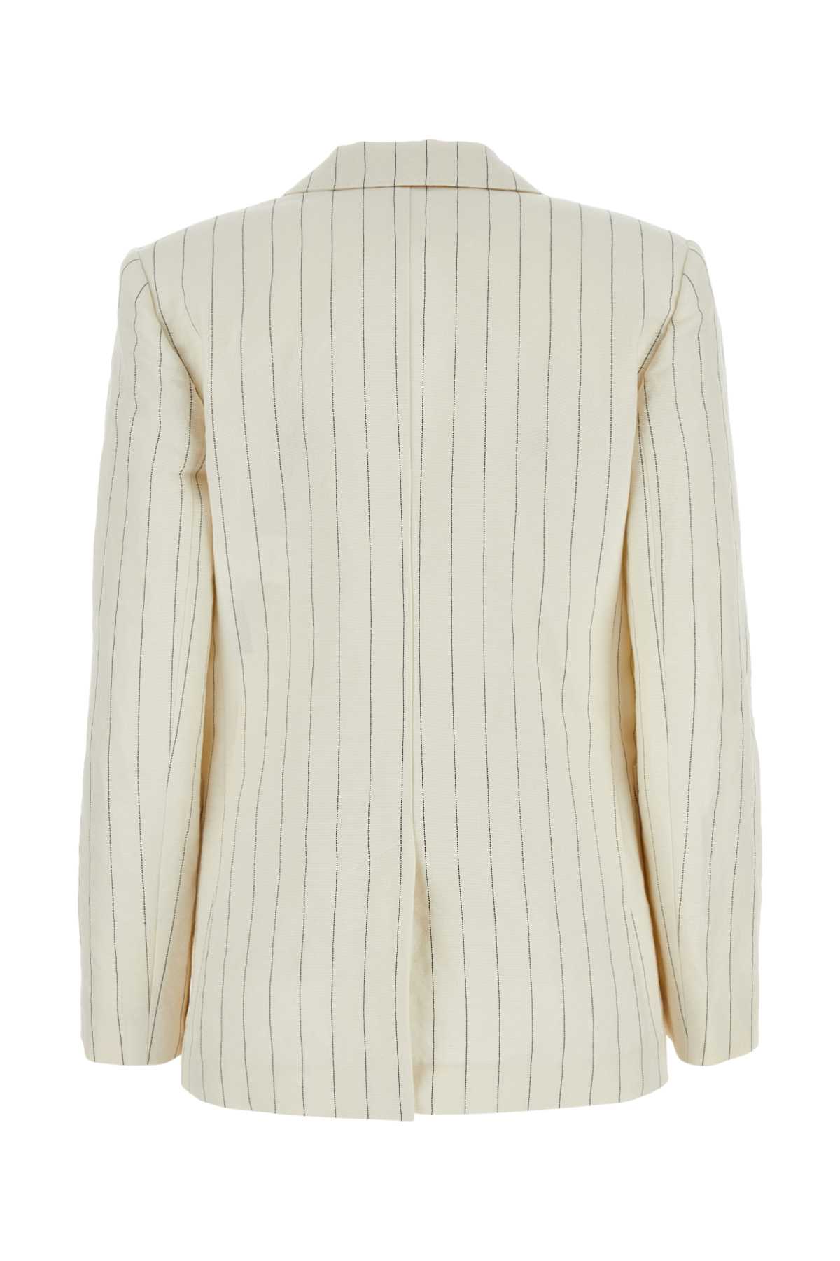 Shop Max Mara Embroidered Linen Blend Micron Blazer In Bianconero