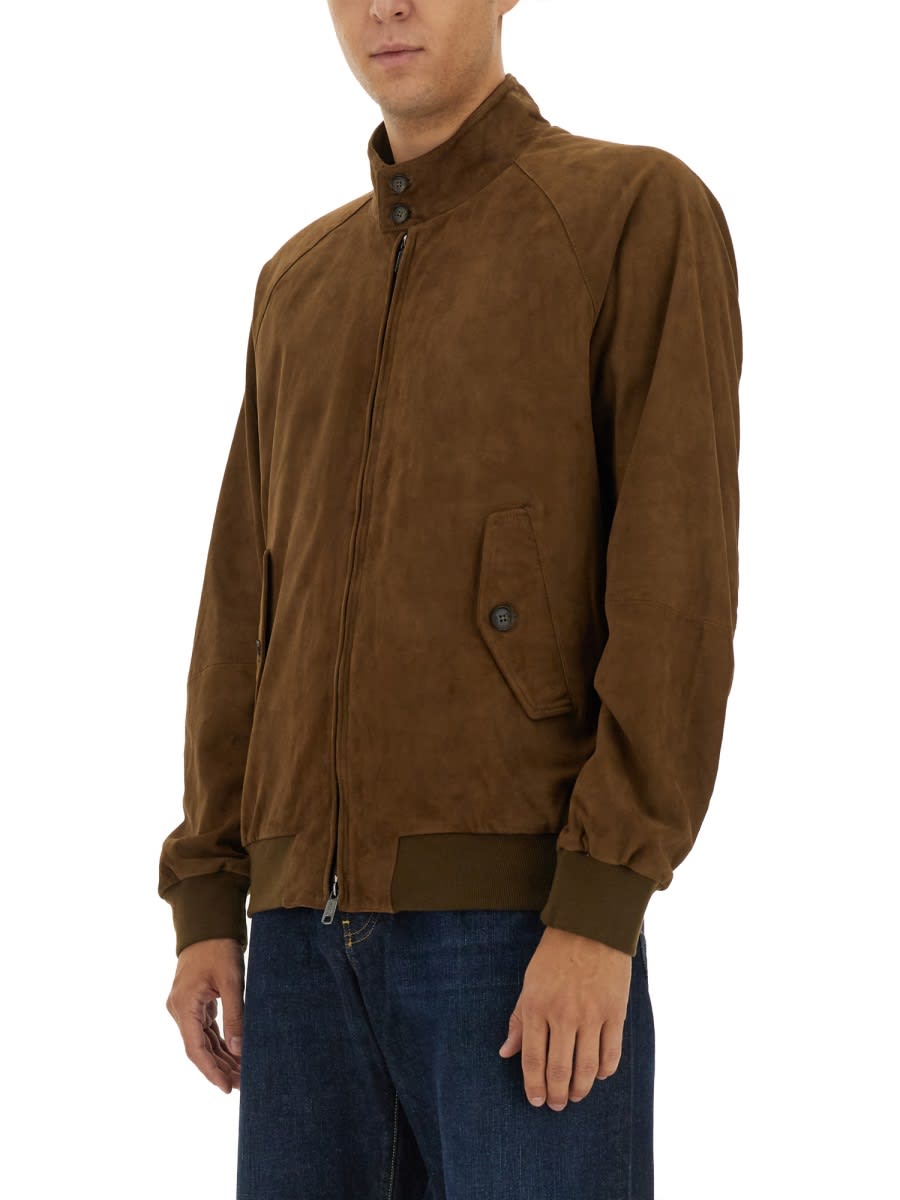 Baracuta High Neck Suede Outerwear Featuring Pockets In Brown