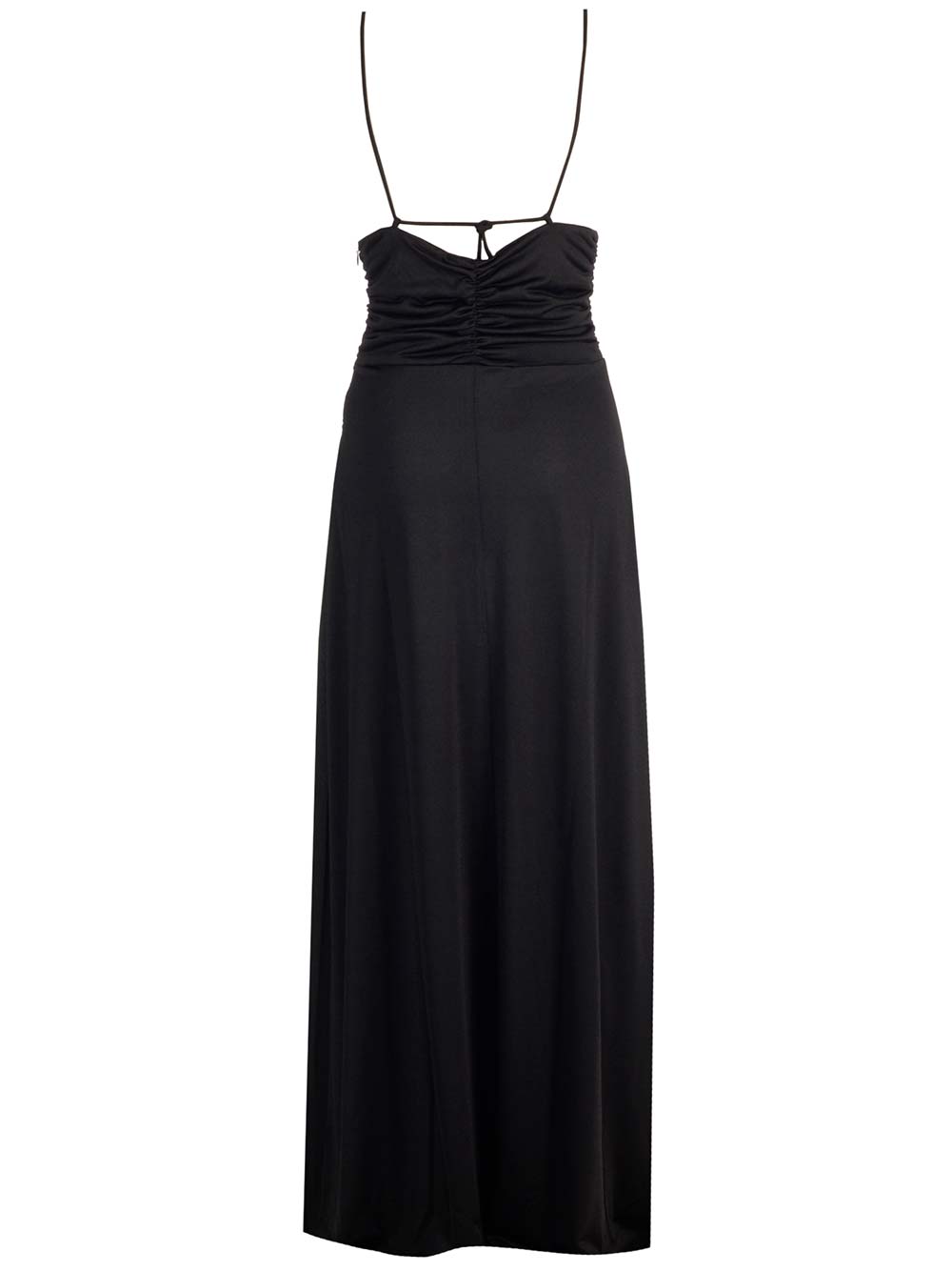 Shop Ganni Shiny Crepe Long Dress In Black