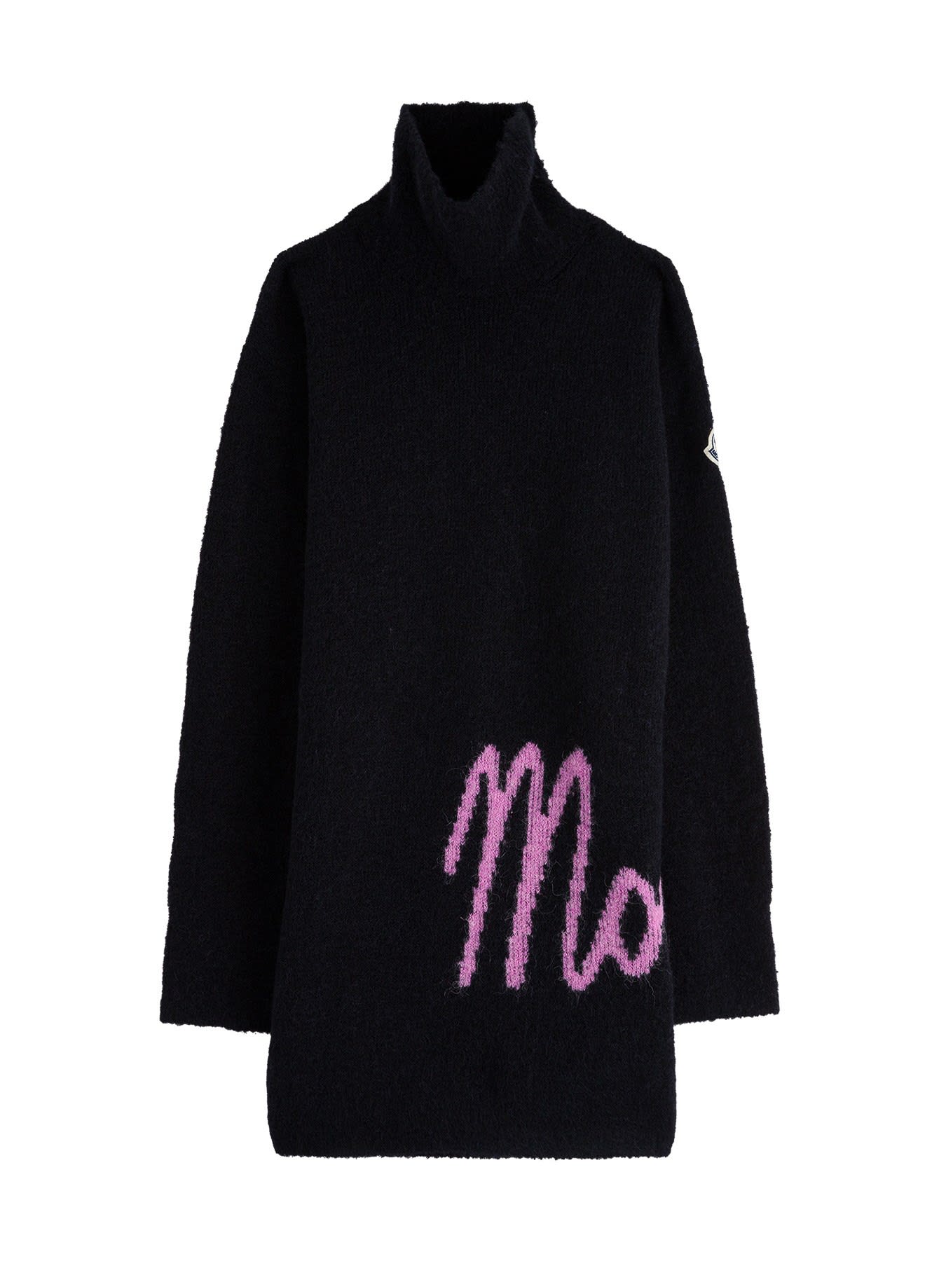 Moncler High Neck Wool Dress With Contrasting Logo