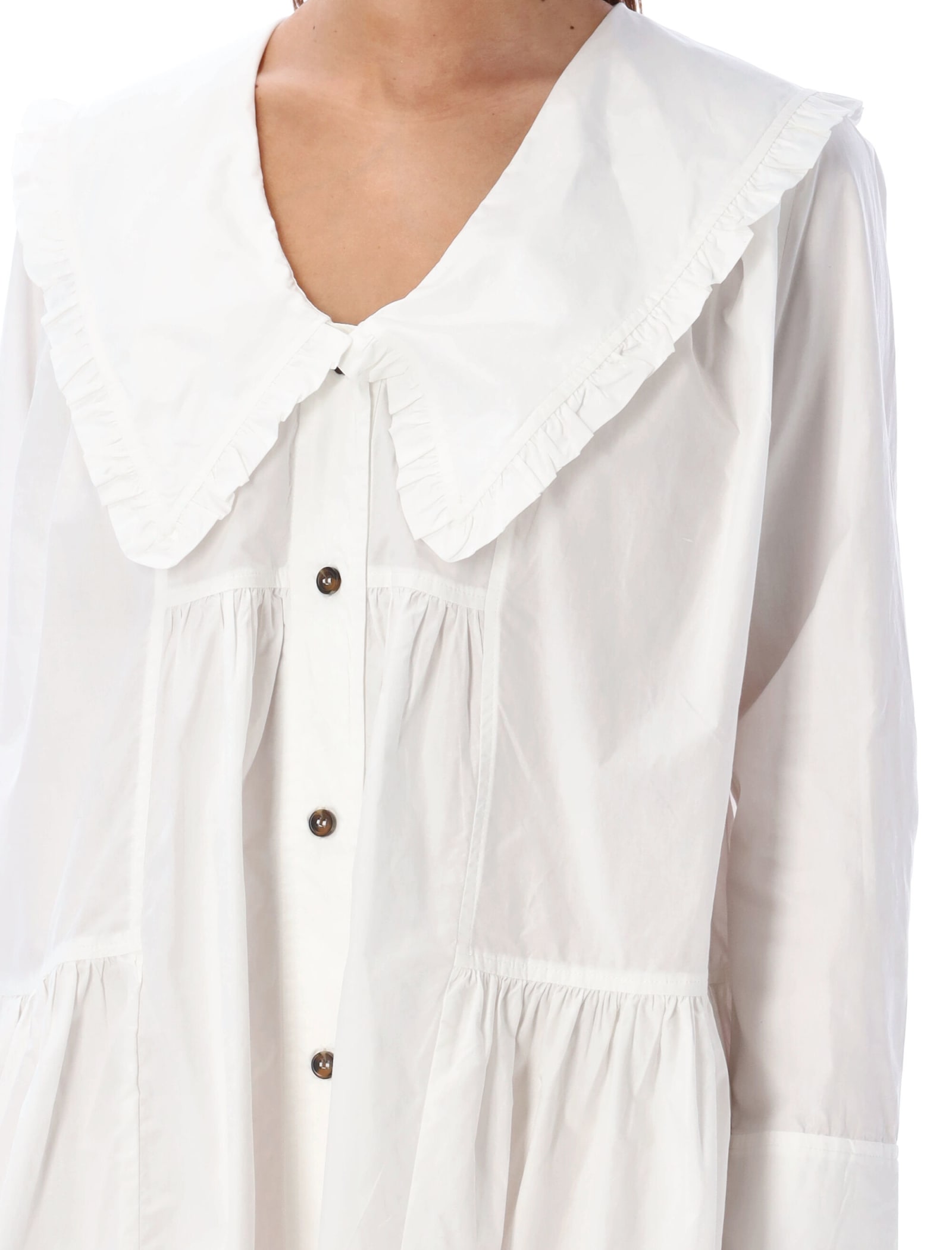 Shop Ganni Wide Mini Shirt Dress In Birght White