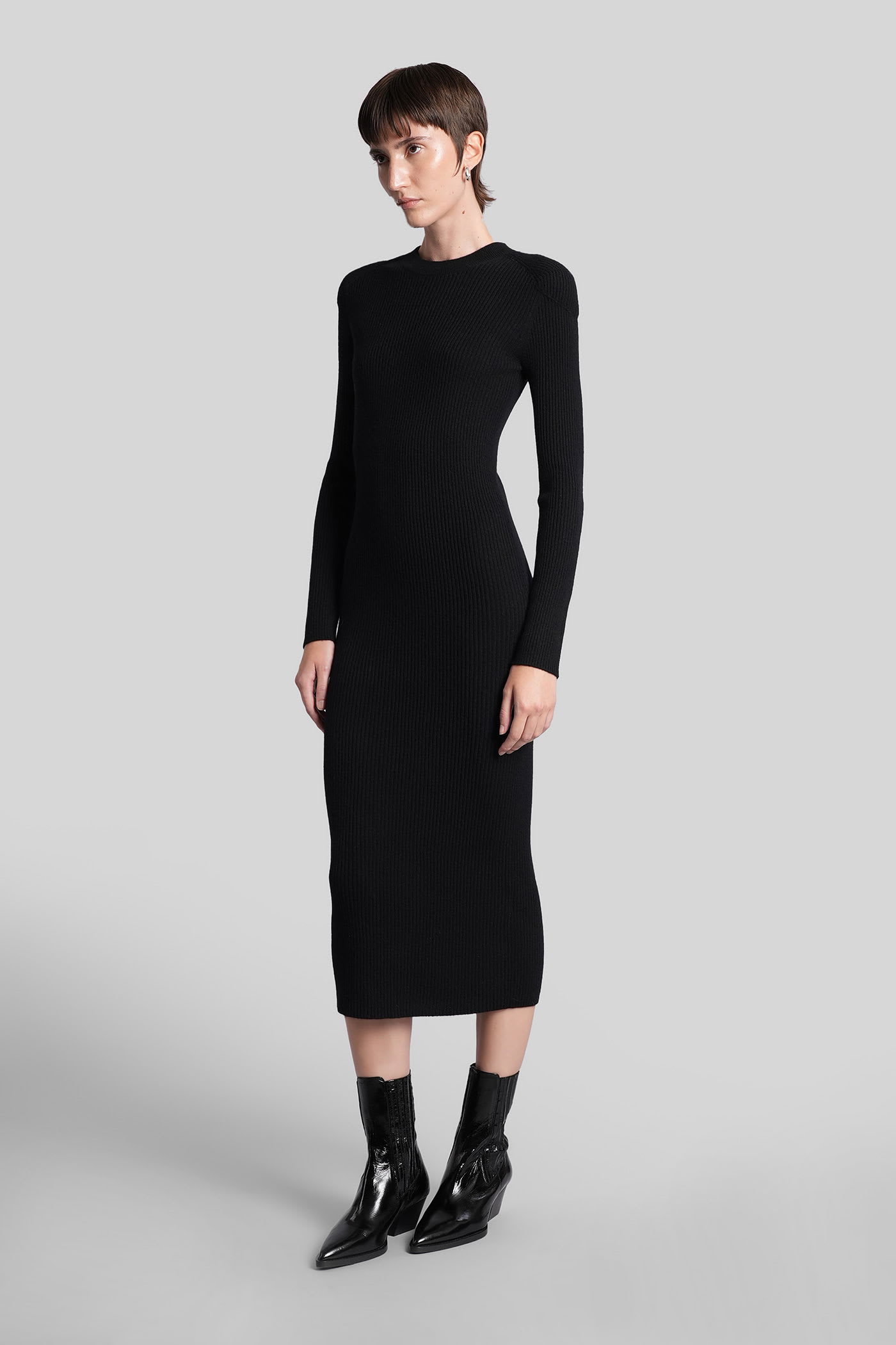Iro Cashmere Long-sleeve Midi Dress In Black