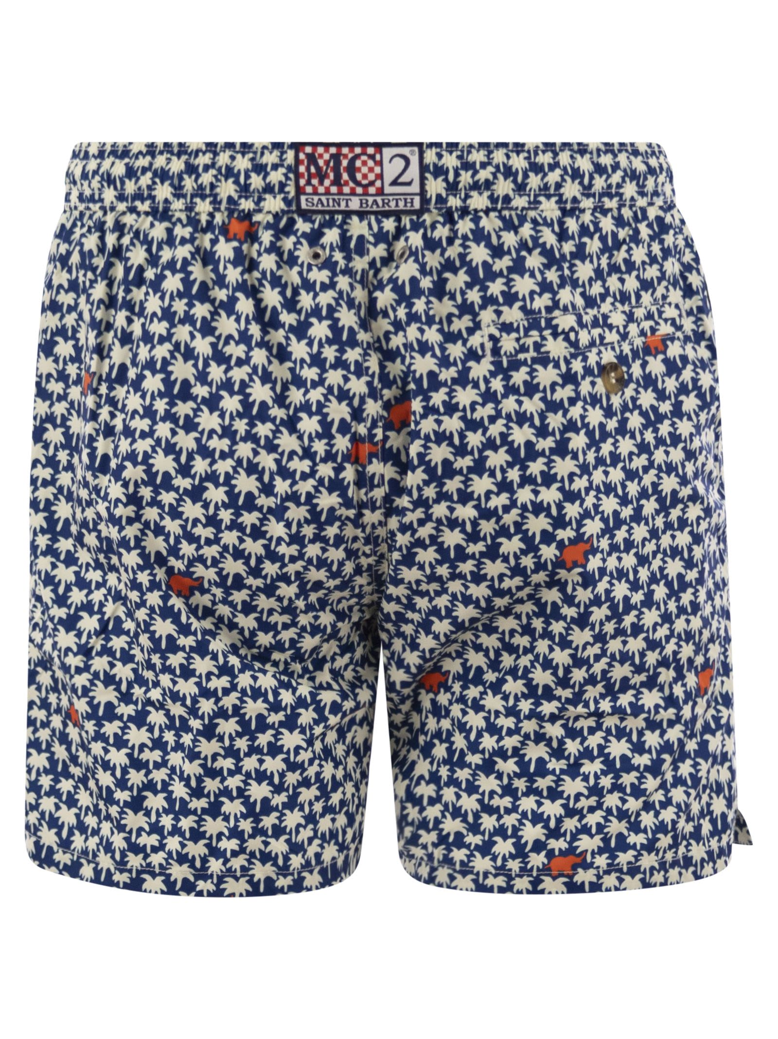 Mc2 Saint Barth Lightweight Fabric Swimming Costume With Print In Blue