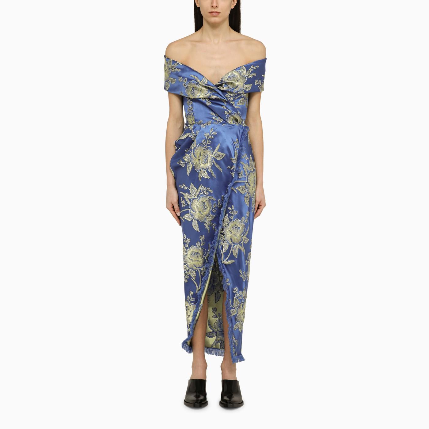 Shop Etro Silk-blend Cocktail Dress With Draping In Blu