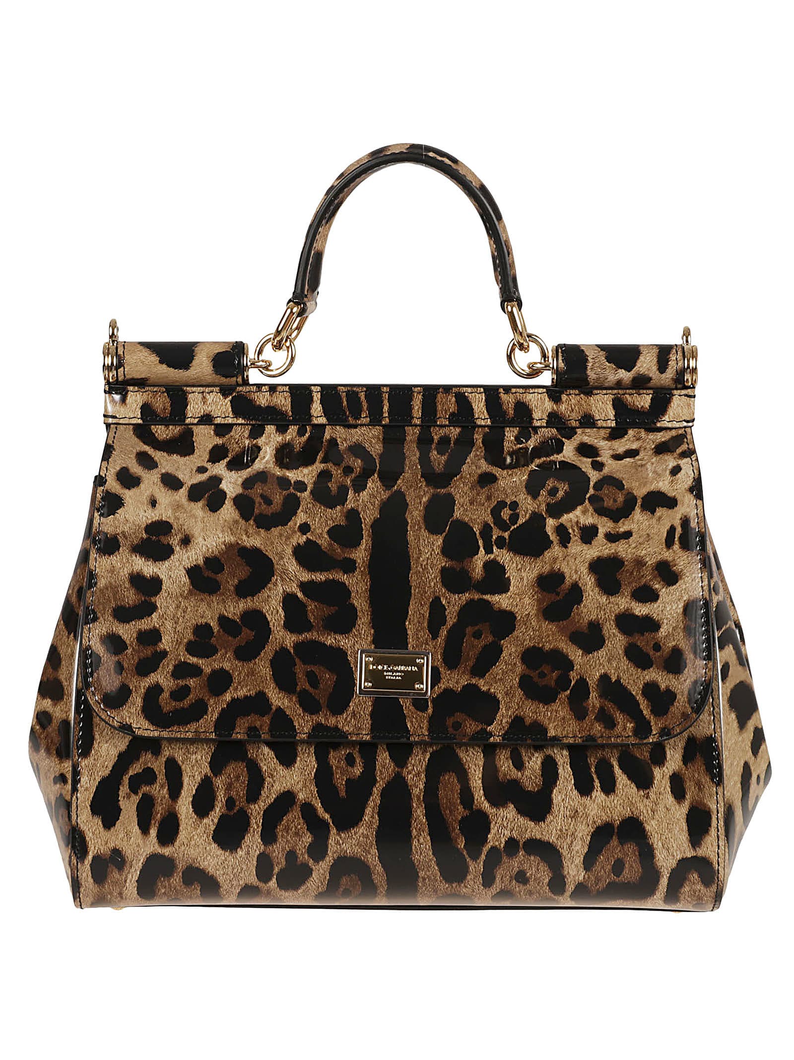 Dolce & Gabbana Sicily Kim Animalier Print Medium Leather Bag In Leo