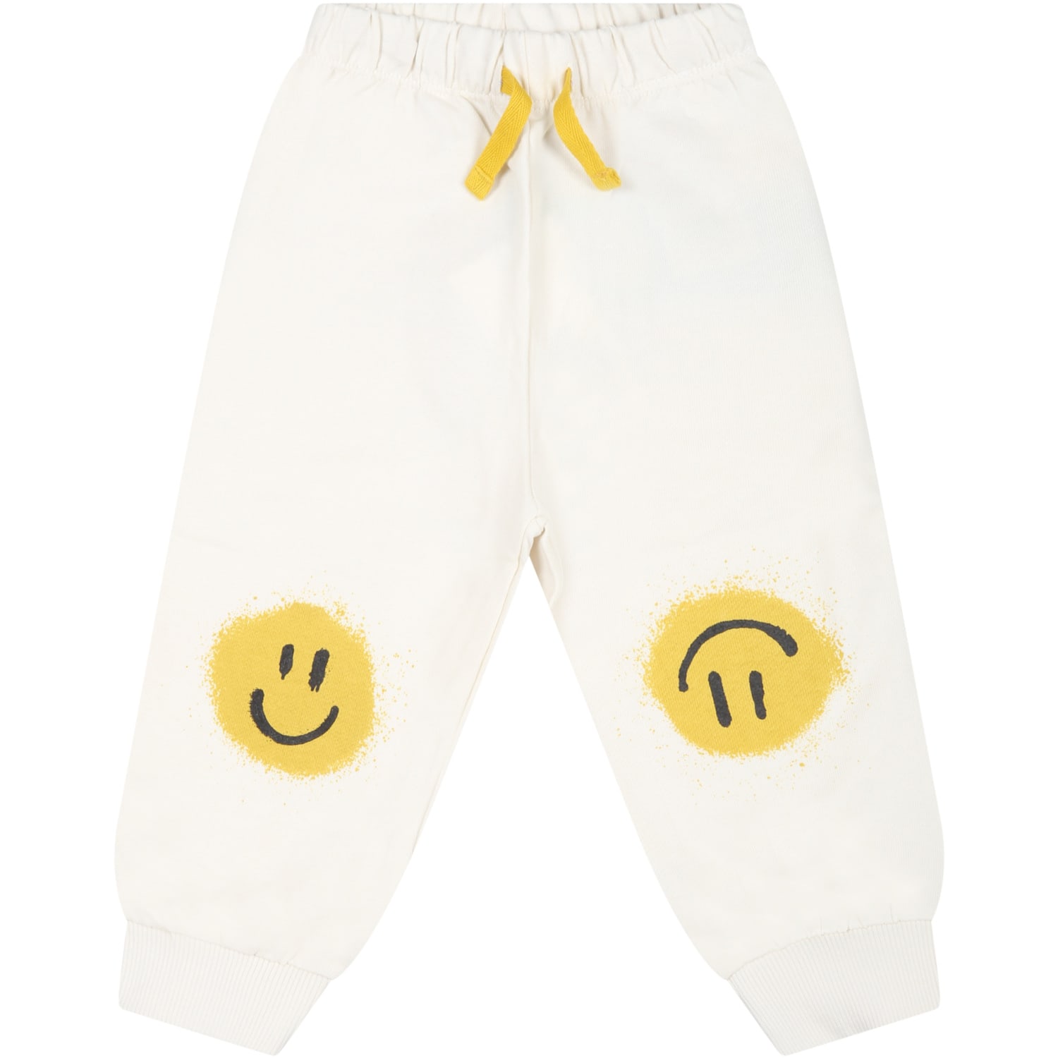 Molo Ivory Sweatpants For Babykids With Yellow Smiley Faces