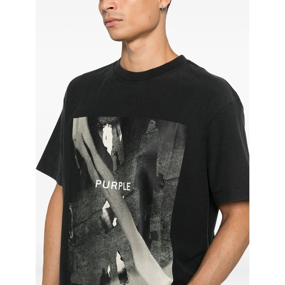 Purple Brand Textured Cotton Jersey Graphic T-shirt In Black
