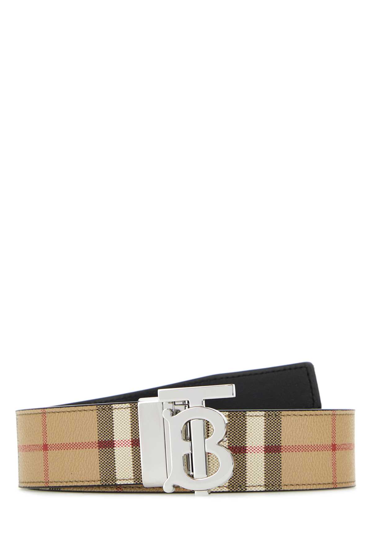 Shop Burberry Printed Canvas Belt In Archivebeigesilver