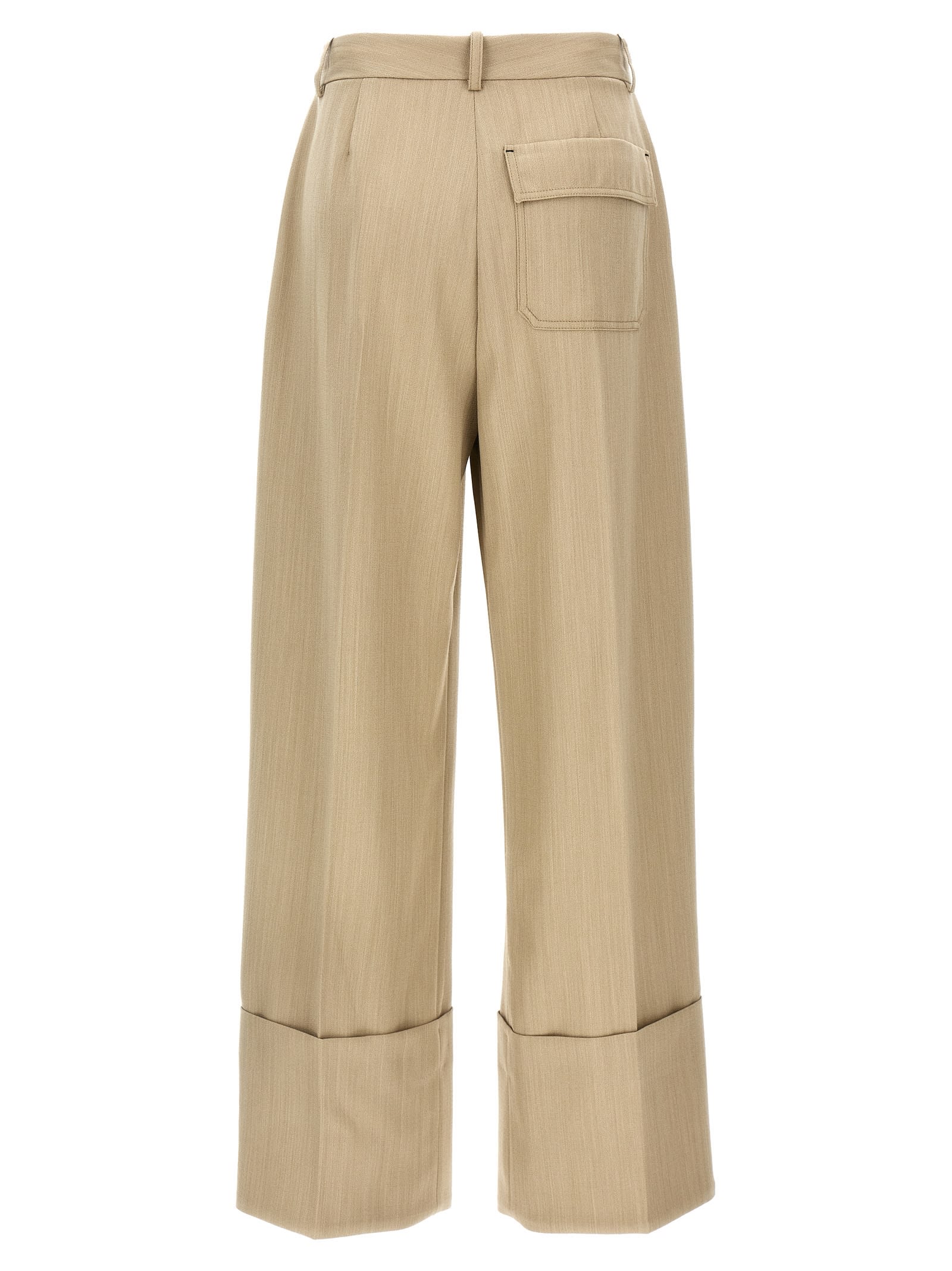 Victoria Beckham Ide Leg Turn-up Pants In Beige