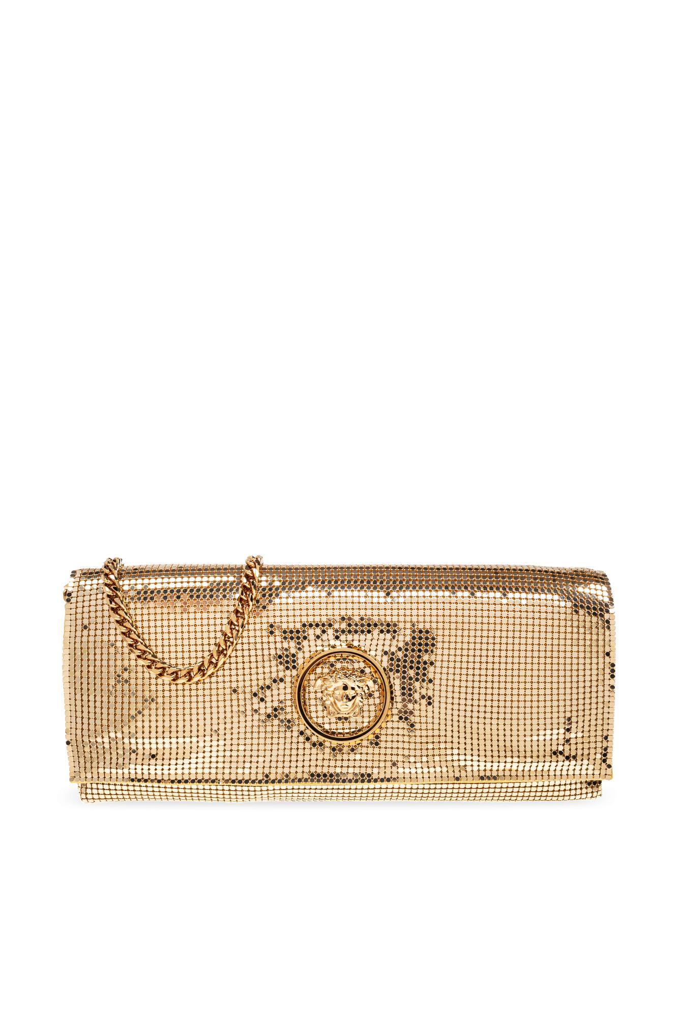 Versace Clutch With Shimmering Crystals In Gold