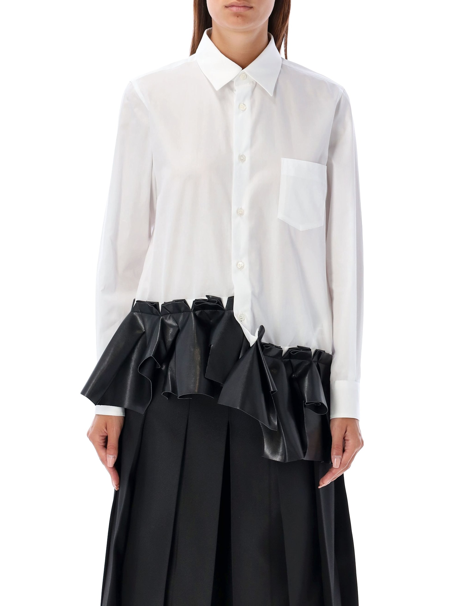 Shop Comme Des Garçons Ruffled Popeline Shirt In White X Black