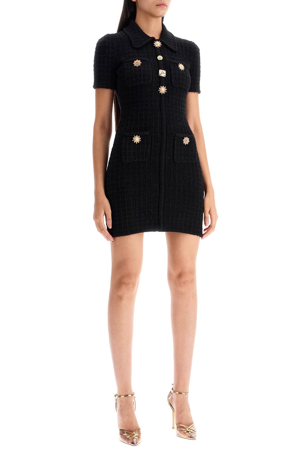 Shop Self-portrait Mini Bouclã© Knit Dress In Black (black)