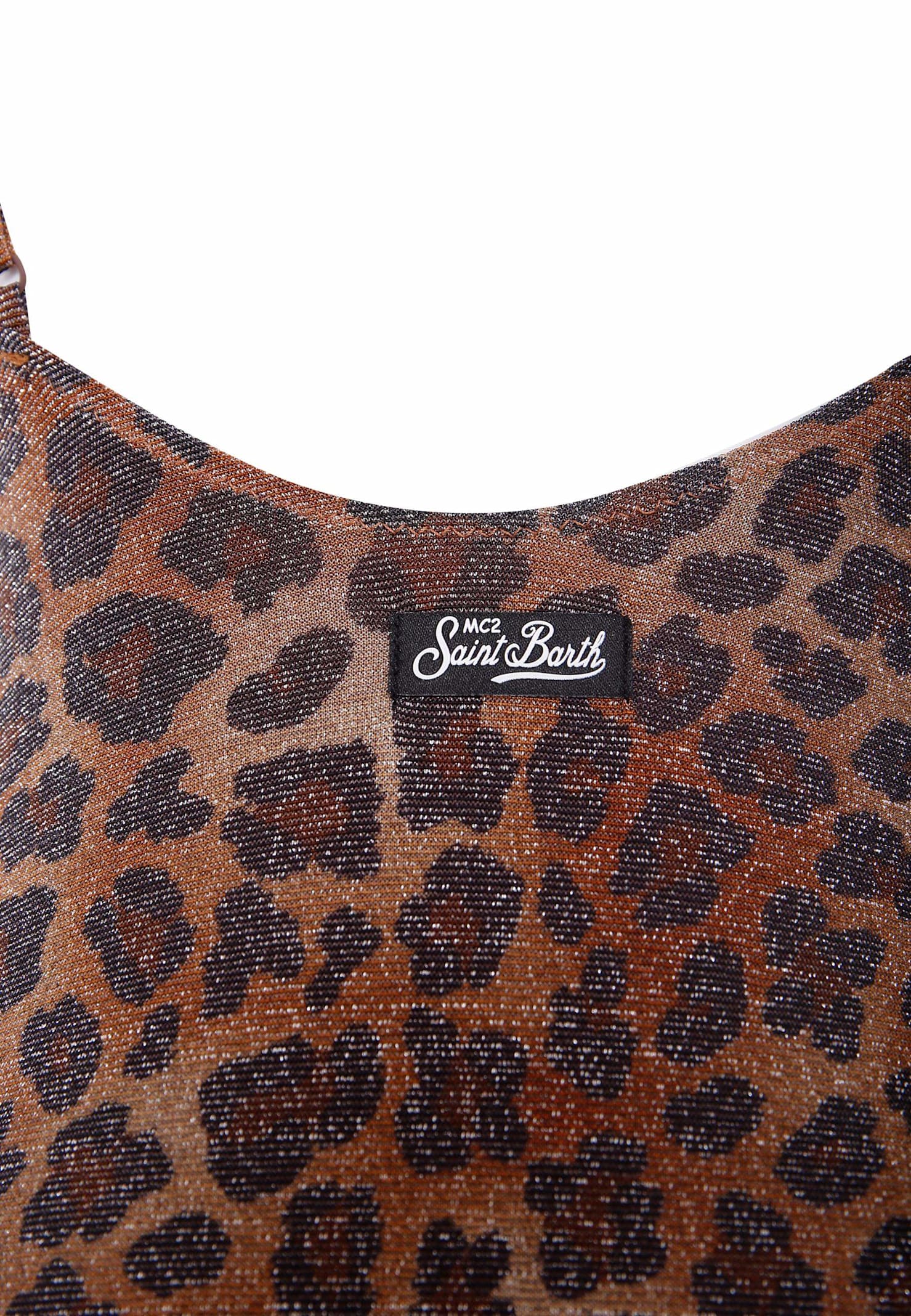 Mc2 Saint Barth Brown Swimsuit For Girl With Animalier Print In Brown