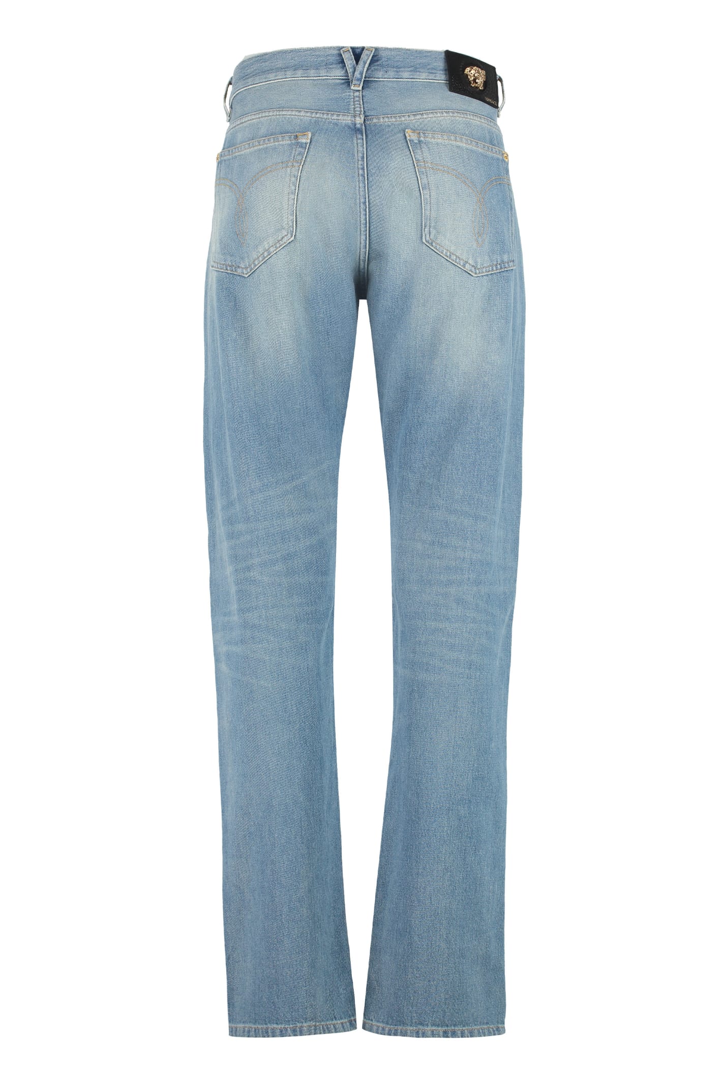 Shop Versace 5-pocket Straight-leg Jeans In Denim