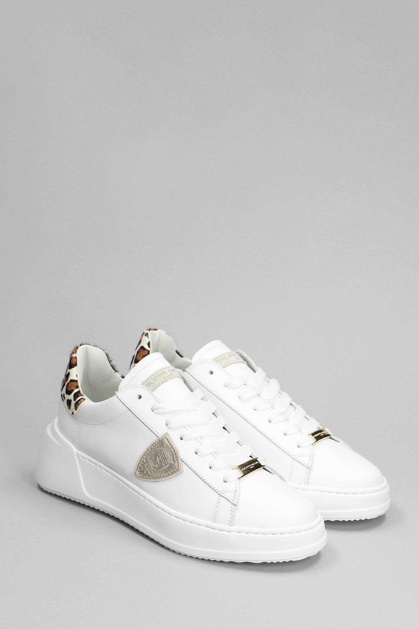 Shop Philippe Model Tres Temple Low Sneakers In White Leather