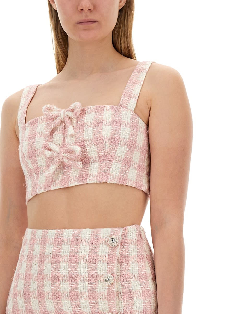Shop Self-portrait Short Top With Bows In Pink