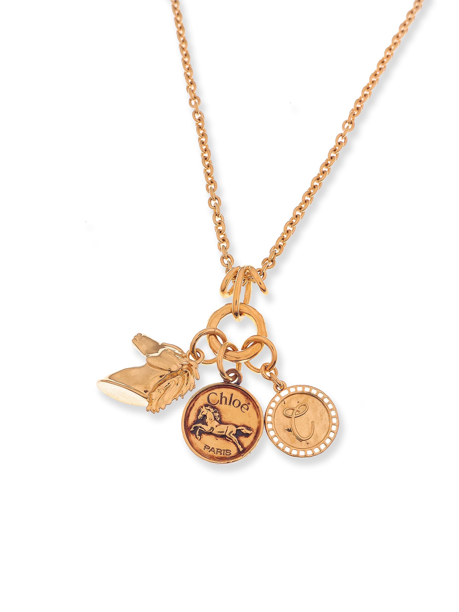 Chloé Adjustable Chain Necklace With Engraved Charm Design In Gold