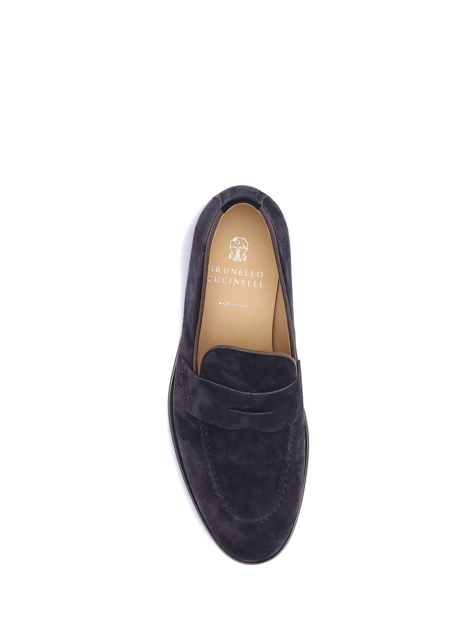 Brunello Cucinelli Mens Navy Flex Penny Suede Loafers