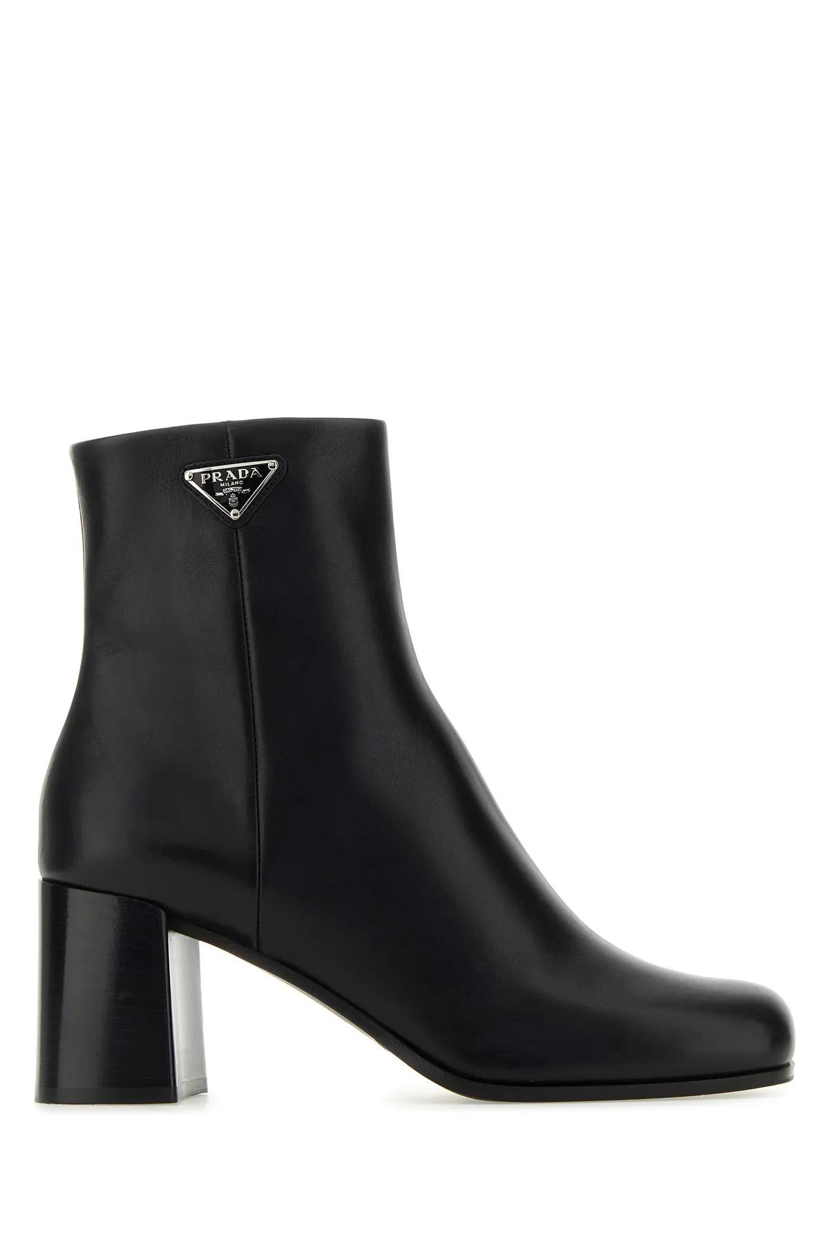 PRADA BLACK LEATHER ANKLE BOOTS