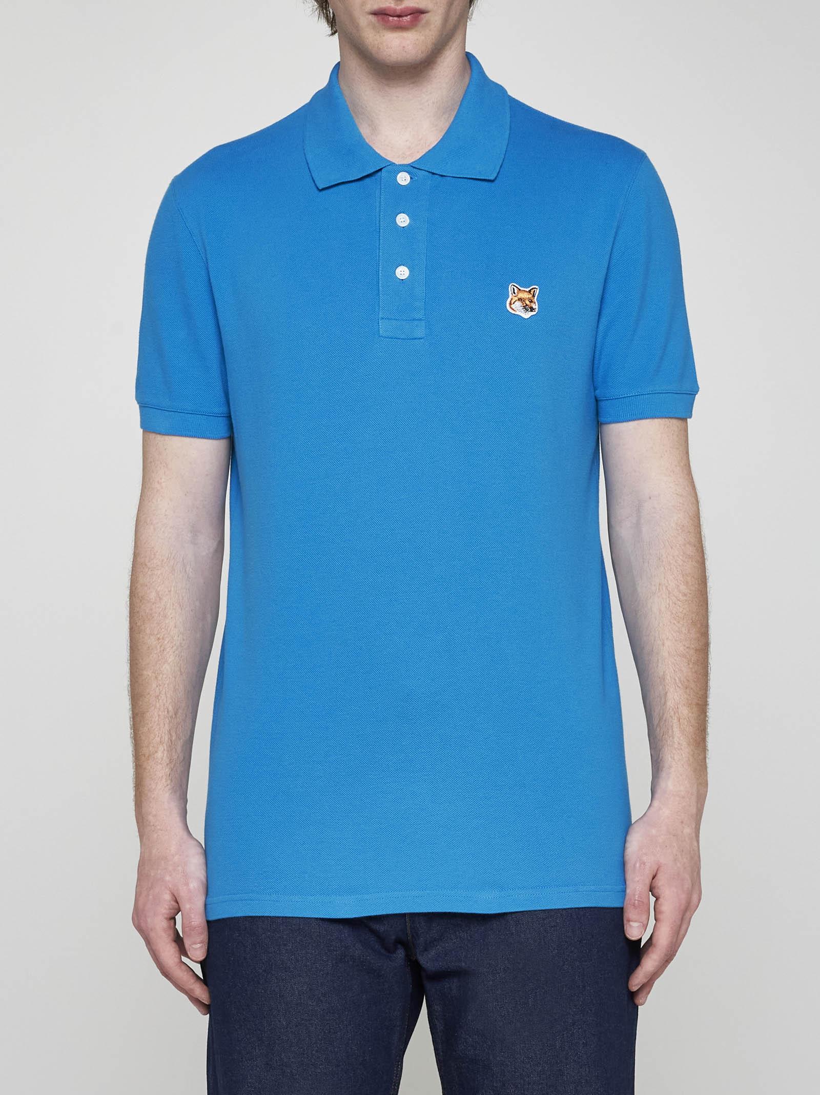 Shop Maison Kitsuné Fox Head Patch Cotton Polo Shirt In Blue