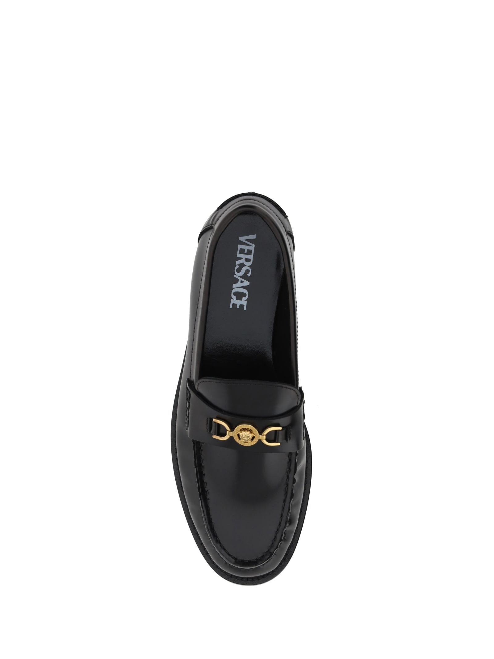 Shop Versace Loafers In Black- Gold